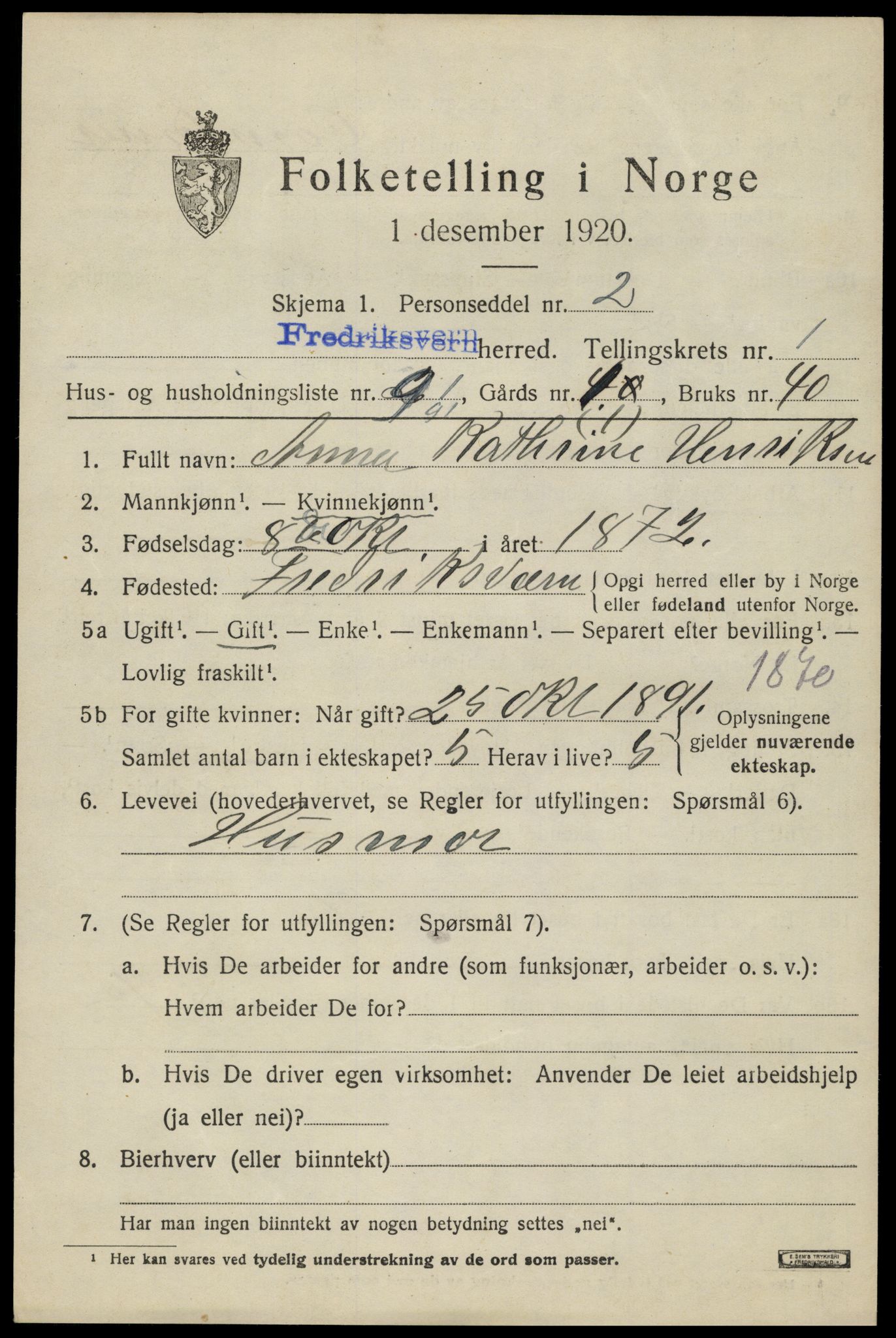 SAKO, Folketelling 1920 for 0798 Fredriksvern herred, 1920, s. 947