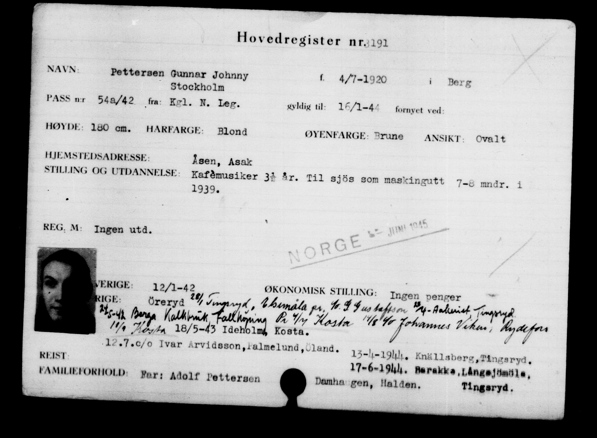 Utenriksstasjonene, Legasjonen i Stockholm, Flyktningkontoret, AV/RA-S-6753/V/Va/L0003: Kjesäterkartoteket, flyktninger med registreringsnr. 2001-3495, 1940-1945, s. 1643