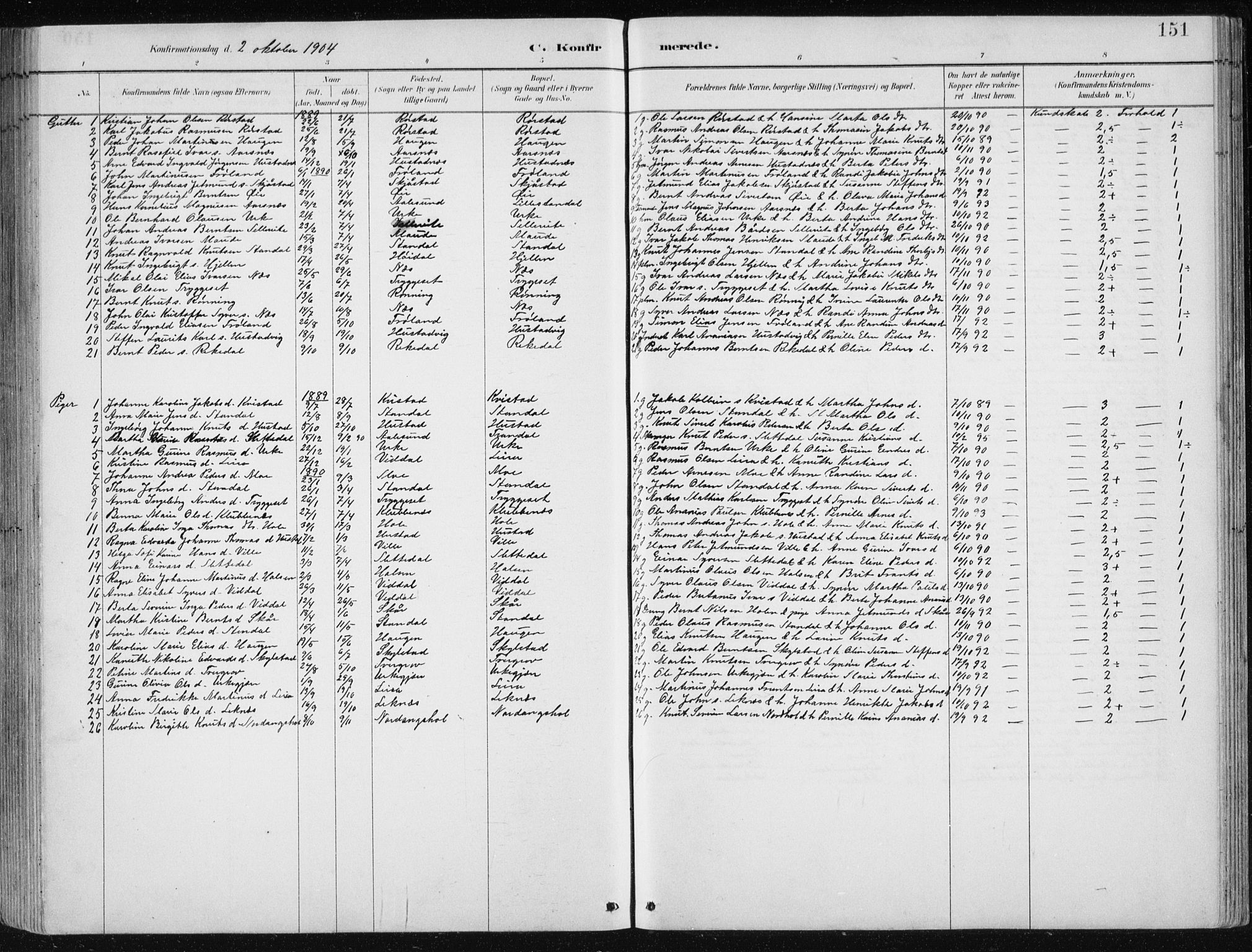 Ministerialprotokoller, klokkerbøker og fødselsregistre - Møre og Romsdal, AV/SAT-A-1454/515/L0215: Klokkerbok nr. 515C02, 1884-1906, s. 151