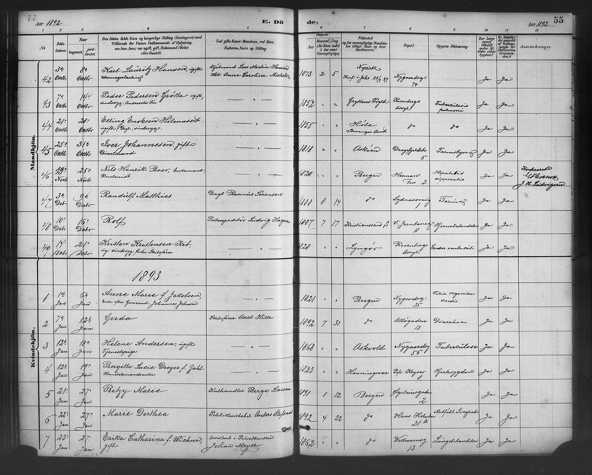 Johanneskirken sokneprestembete, AV/SAB-A-76001/H/Hab: Klokkerbok nr. D 1, 1885-1915, s. 55