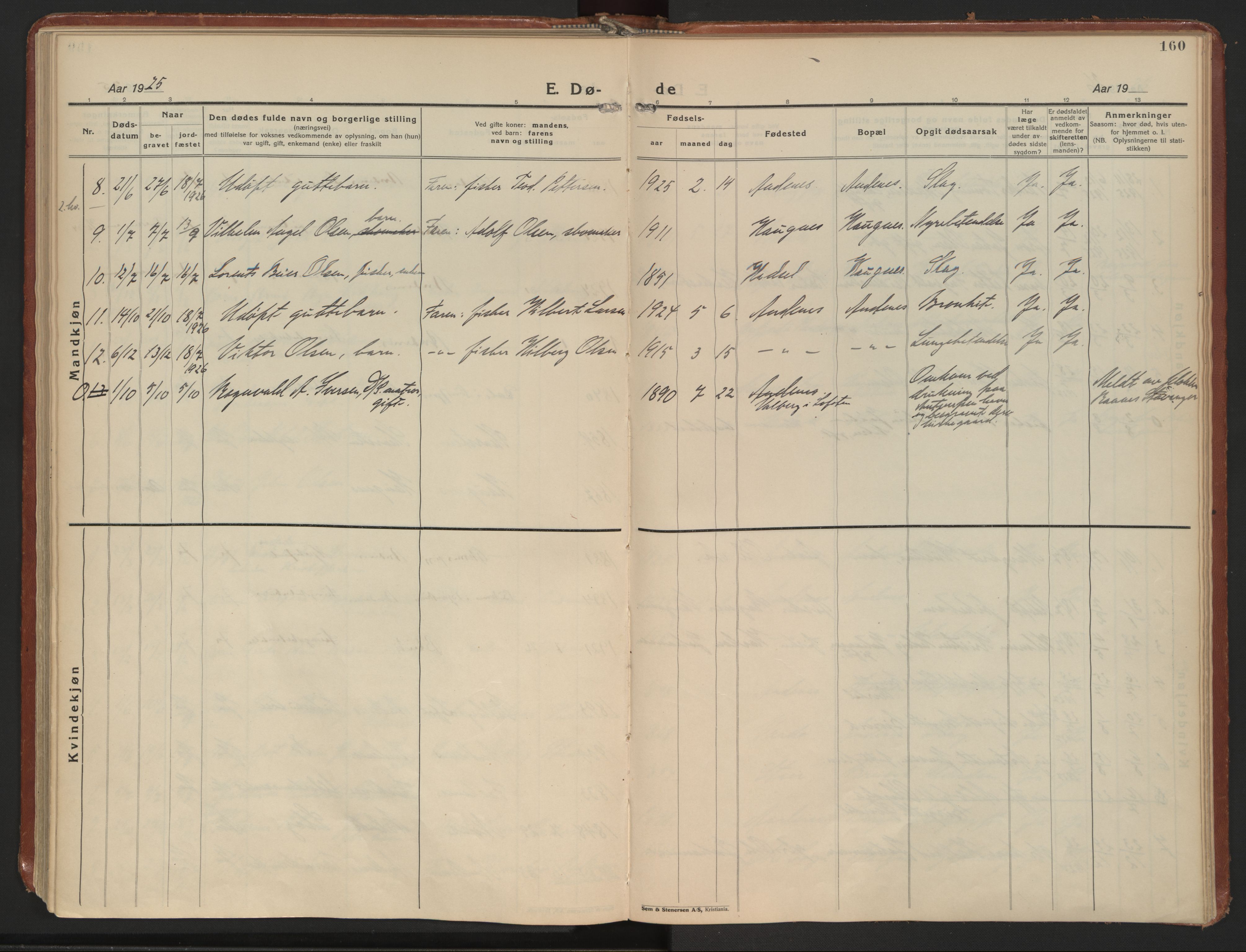 Ministerialprotokoller, klokkerbøker og fødselsregistre - Nordland, AV/SAT-A-1459/899/L1441: Ministerialbok nr. 899A09, 1923-1939, s. 160