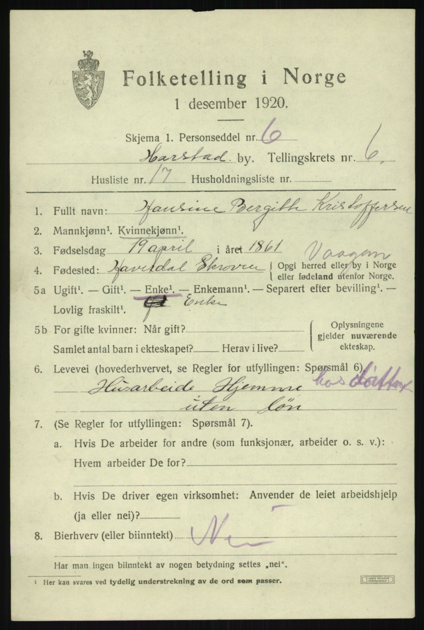 SATØ, Folketelling 1920 for 1901 Harstad ladested, 1920, s. 7850