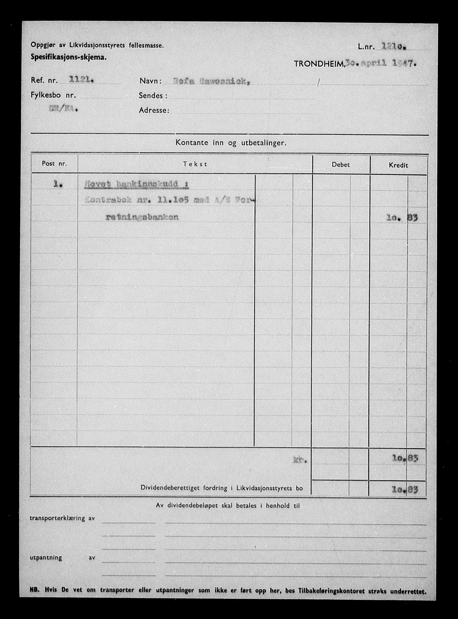 Justisdepartementet, Tilbakeføringskontoret for inndratte formuer, RA/S-1564/H/Hc/Hca/L0908: --, 1945-1947, s. 22