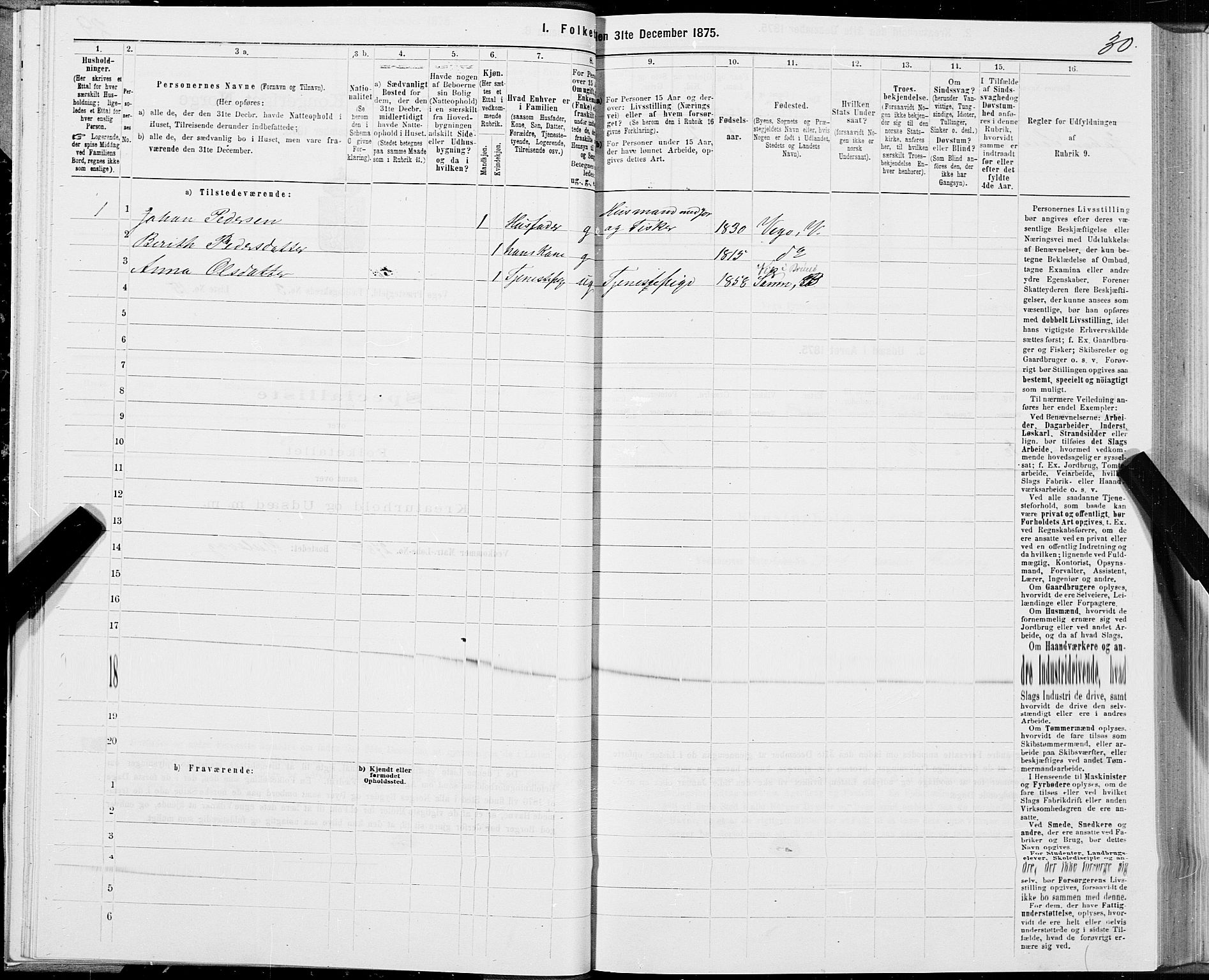 SAT, Folketelling 1875 for 1815P Vega prestegjeld, 1875, s. 2030