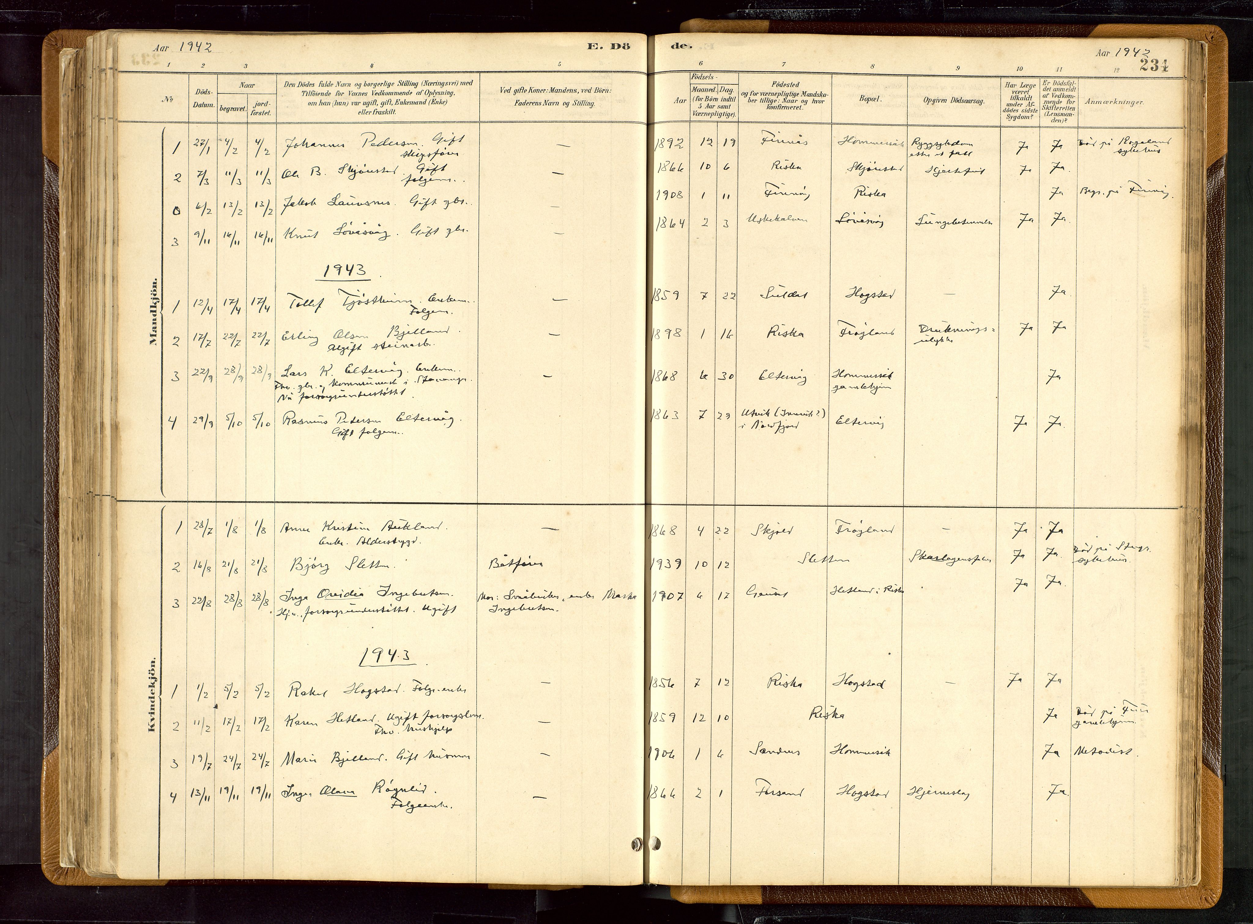 Hetland sokneprestkontor, AV/SAST-A-101826/30/30BB/L0007: Klokkerbok nr. B 7, 1878-1910, s. 234