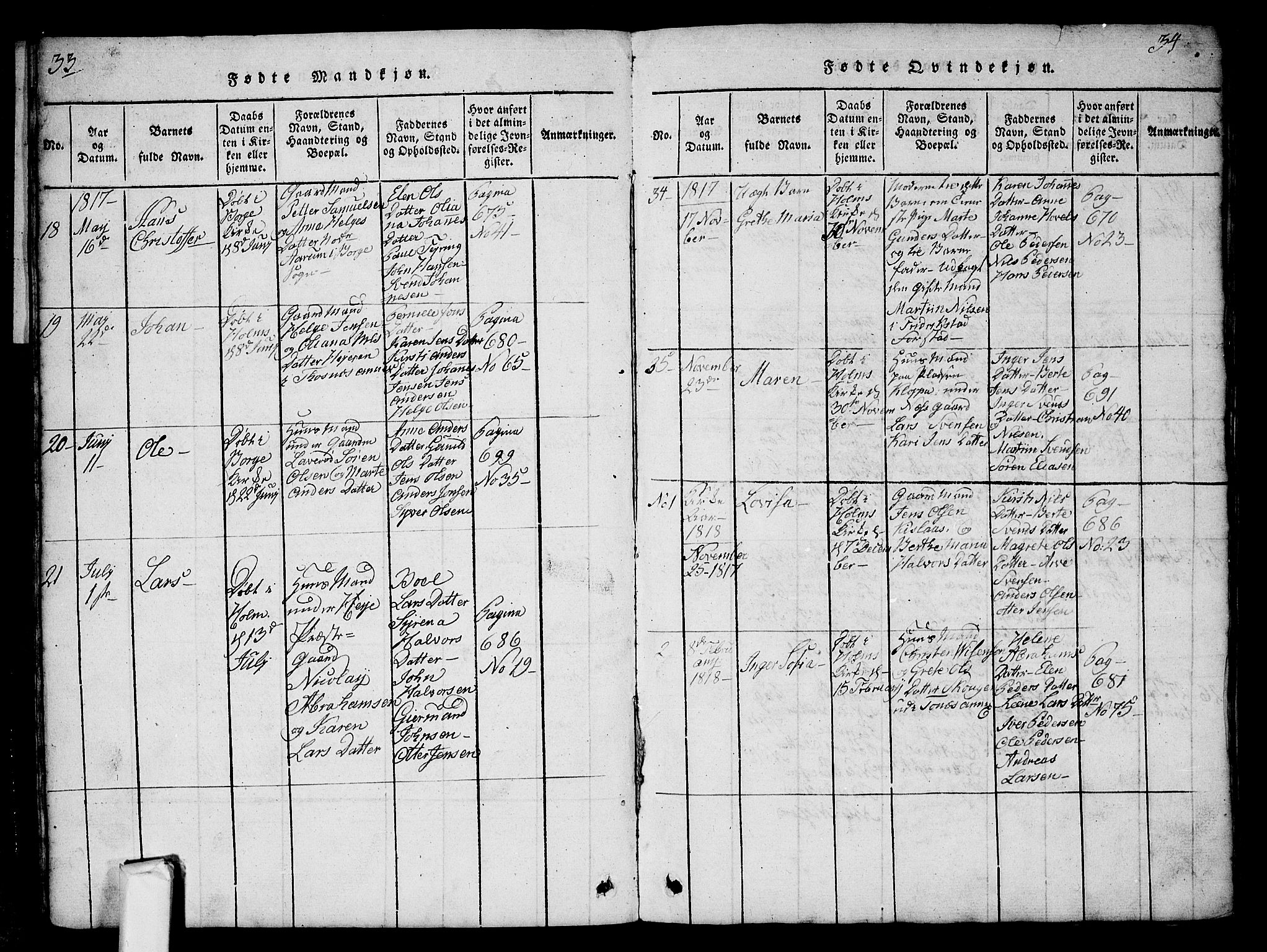 Borge prestekontor Kirkebøker, AV/SAO-A-10903/G/Ga/L0001: Klokkerbok nr.  I 1, 1815-1835, s. 33-34