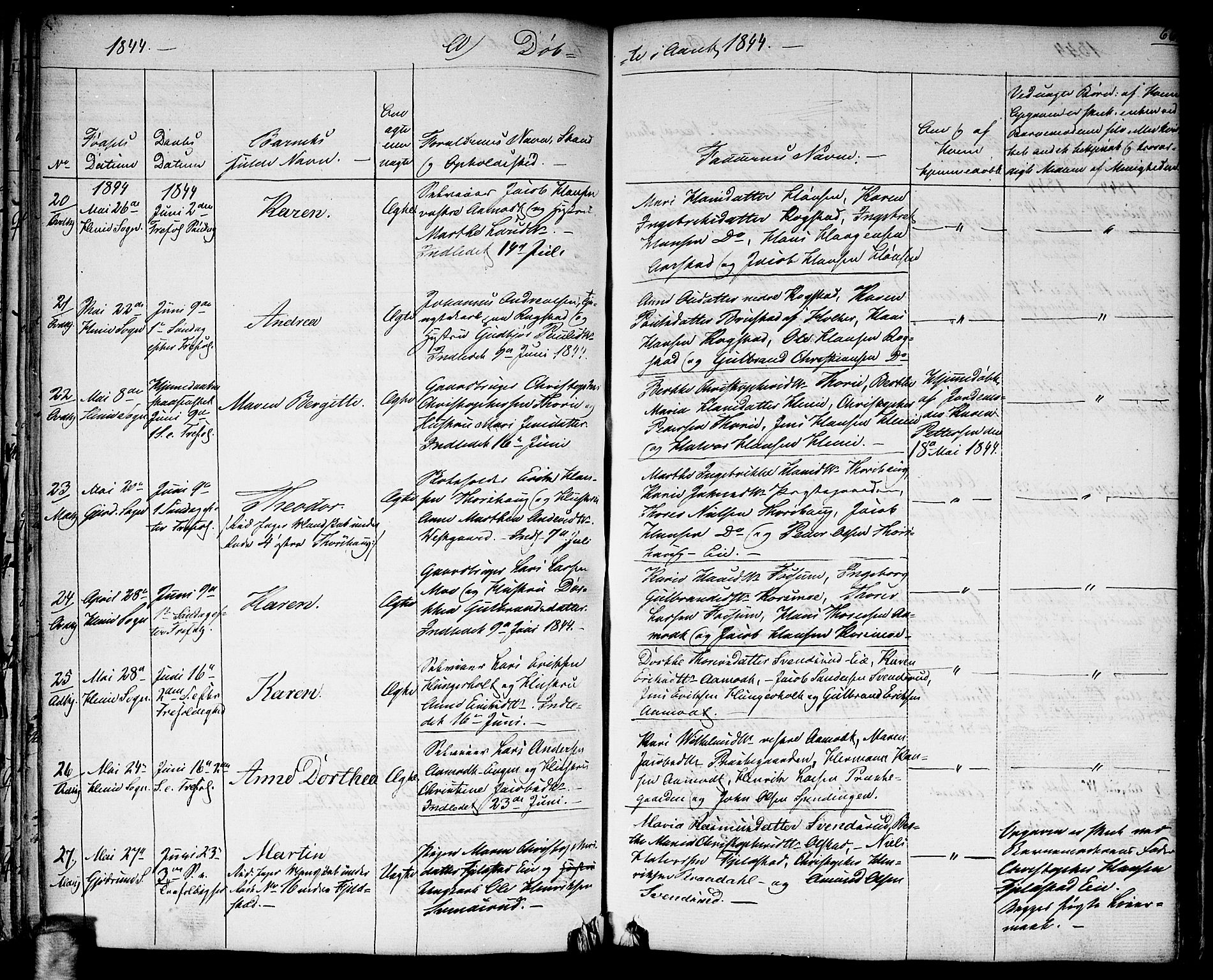 Gjerdrum prestekontor Kirkebøker, AV/SAO-A-10412b/G/Ga/L0002: Klokkerbok nr. I 2, 1836-1850, s. 66