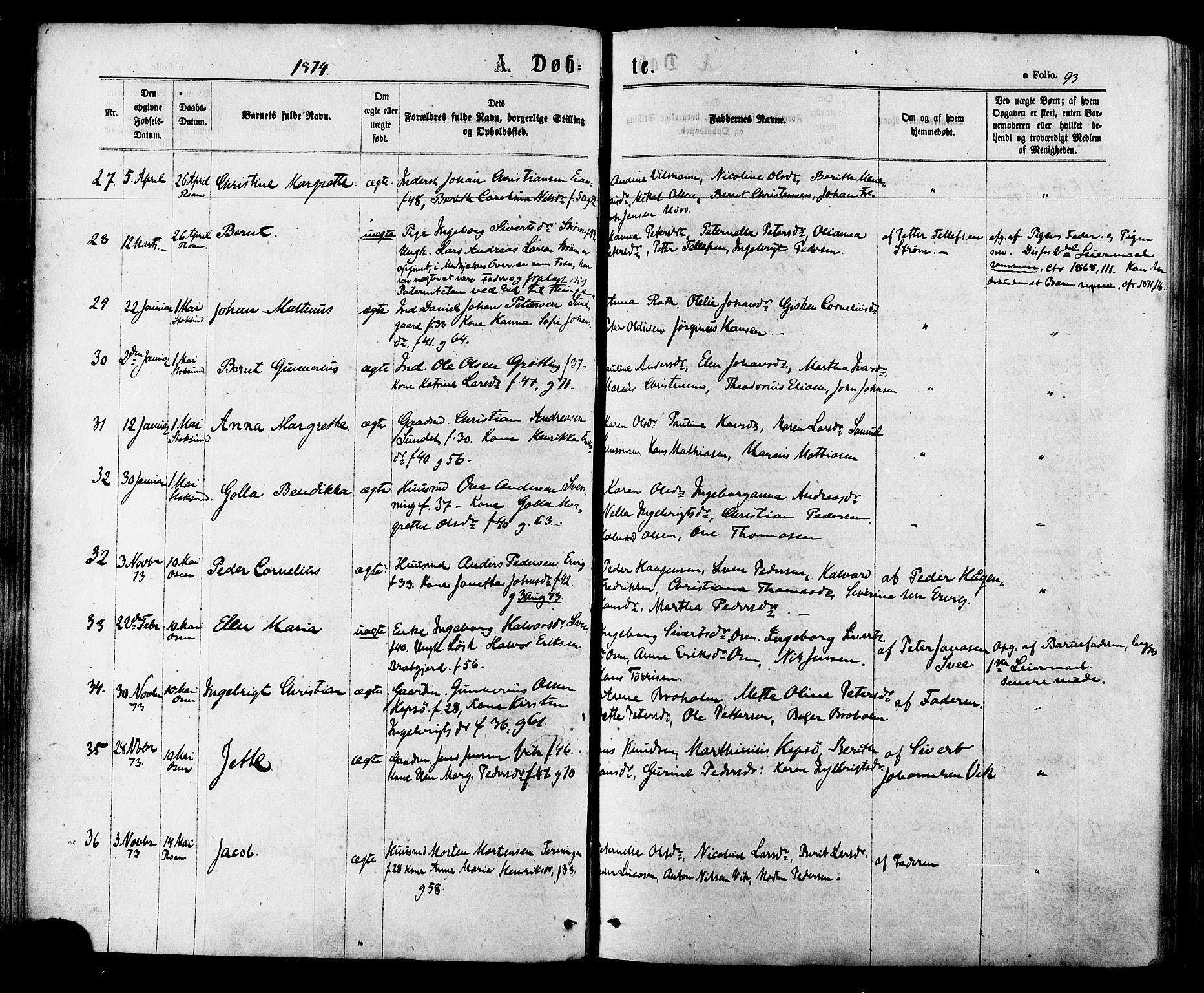 Ministerialprotokoller, klokkerbøker og fødselsregistre - Sør-Trøndelag, AV/SAT-A-1456/657/L0706: Ministerialbok nr. 657A07, 1867-1878, s. 93