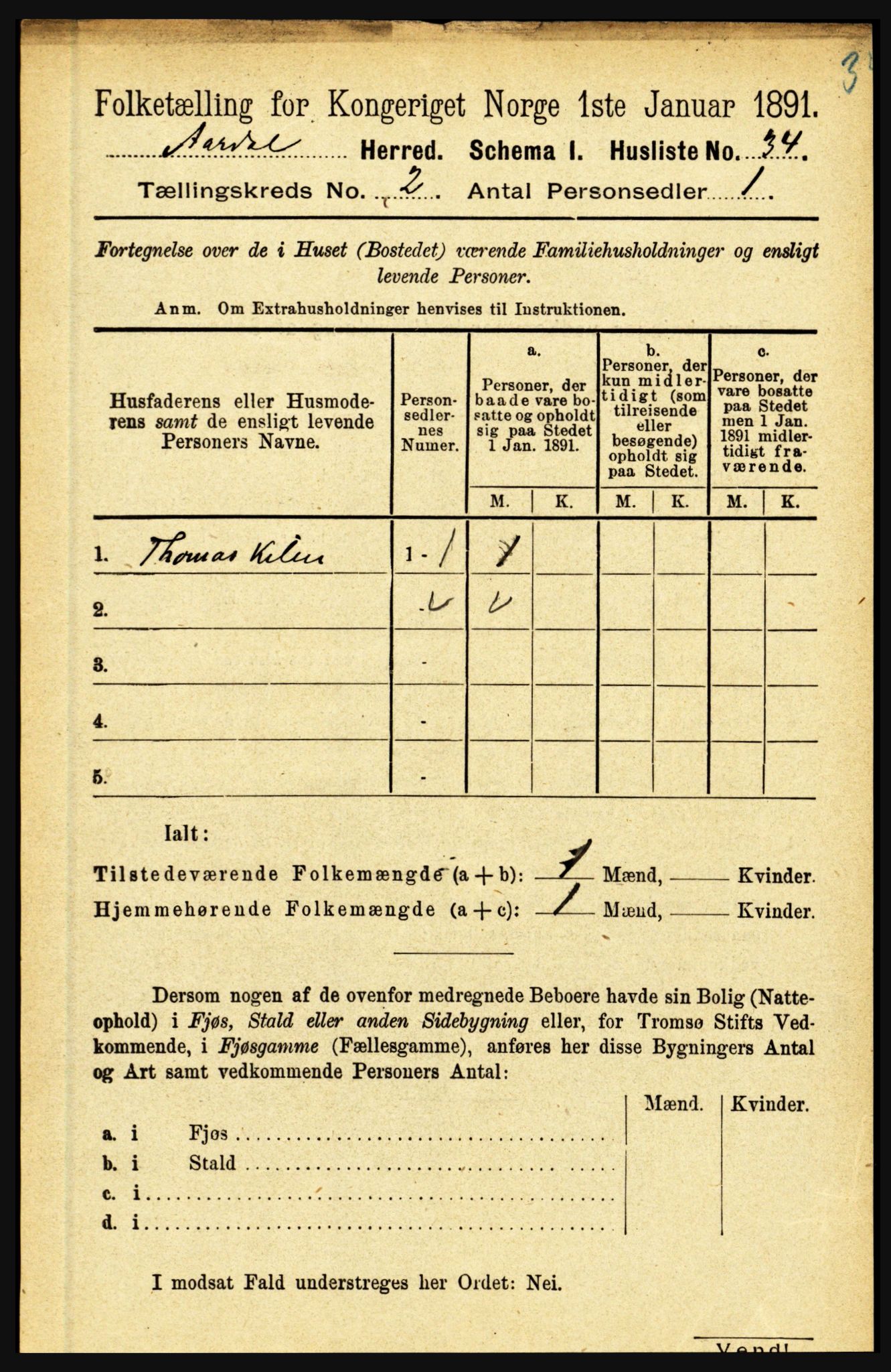 RA, Folketelling 1891 for 1424 Årdal herred, 1891, s. 160