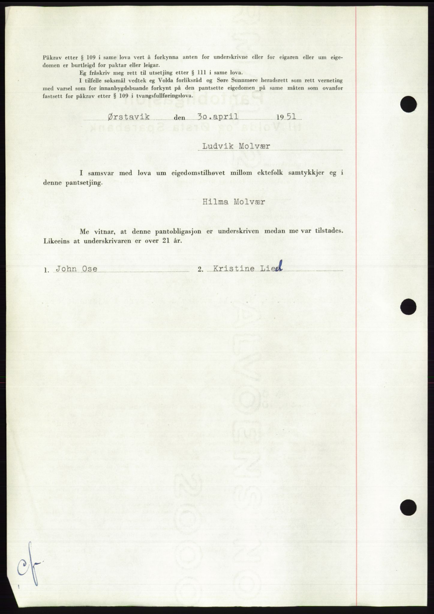 Søre Sunnmøre sorenskriveri, AV/SAT-A-4122/1/2/2C/L0120: Pantebok nr. 8B, 1951-1951, Dagboknr: 745/1951
