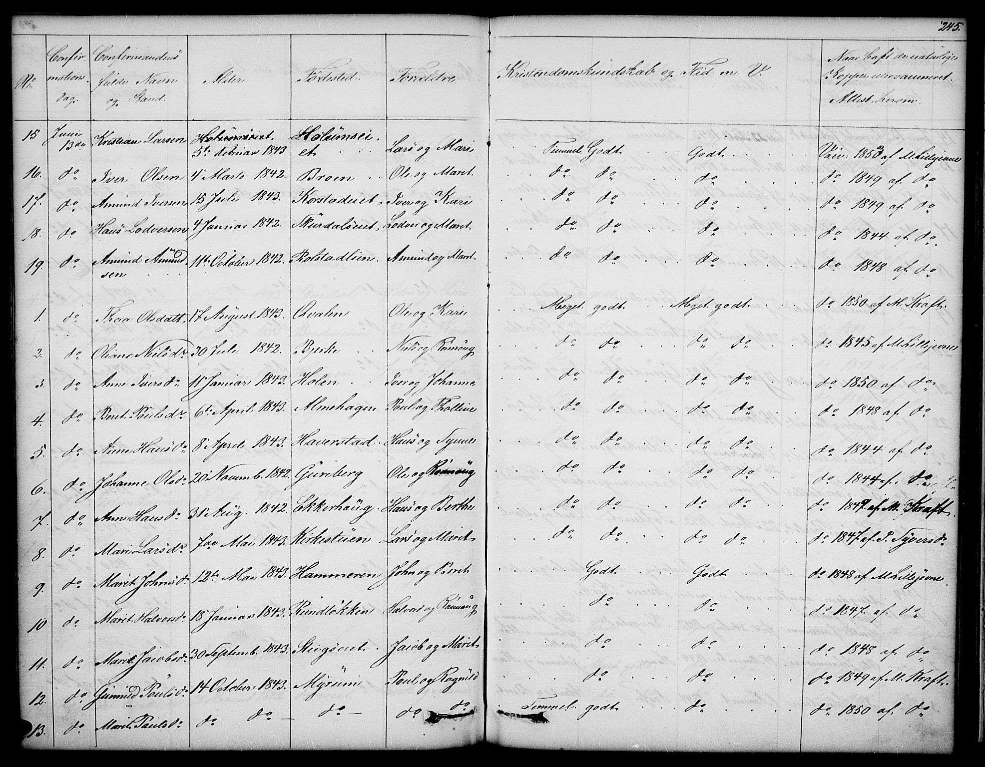 Sør-Fron prestekontor, SAH/PREST-010/H/Ha/Hab/L0001: Klokkerbok nr. 1, 1844-1863, s. 245