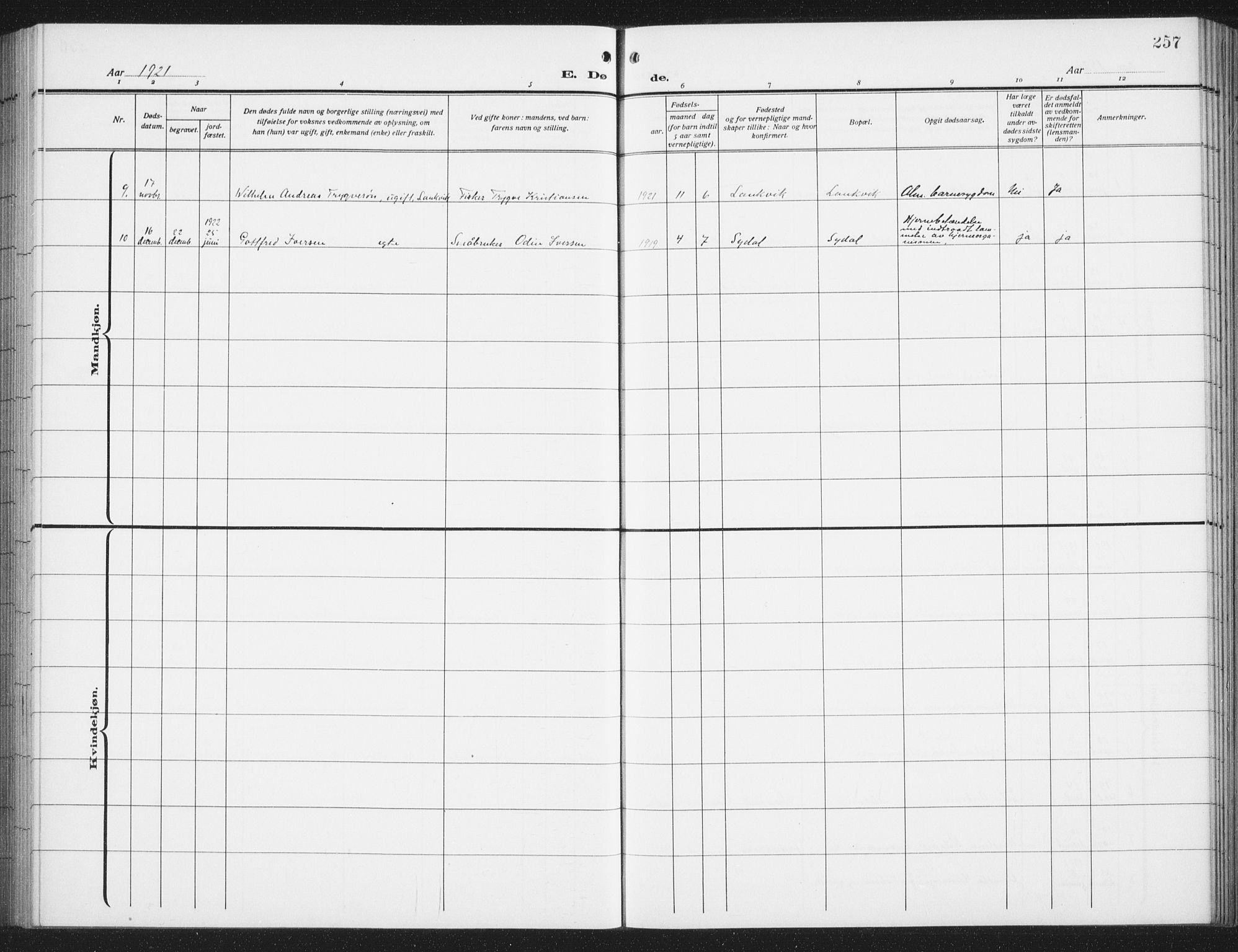 Ministerialprotokoller, klokkerbøker og fødselsregistre - Nordland, AV/SAT-A-1459/876/L1106: Klokkerbok nr. 876C05, 1915-1942, s. 257