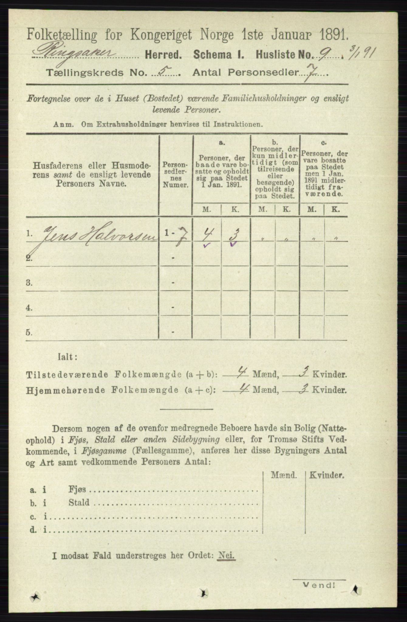 RA, Folketelling 1891 for 0412 Ringsaker herred, 1891, s. 2304