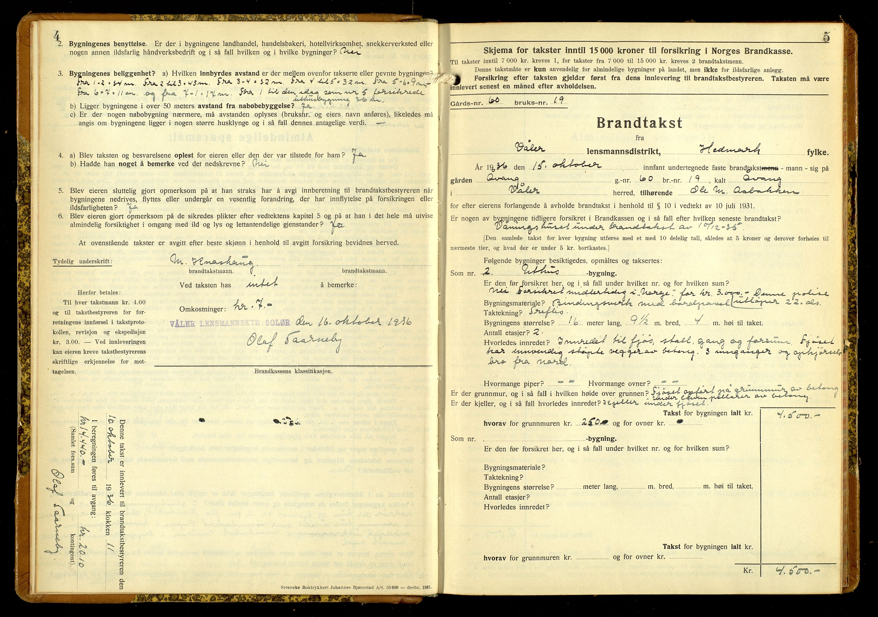 Norges Brannkasse, Våler, Hedmark, AV/SAH-NBRANV-019/F/L0026: Branntakstprotokoll, 1936-1938