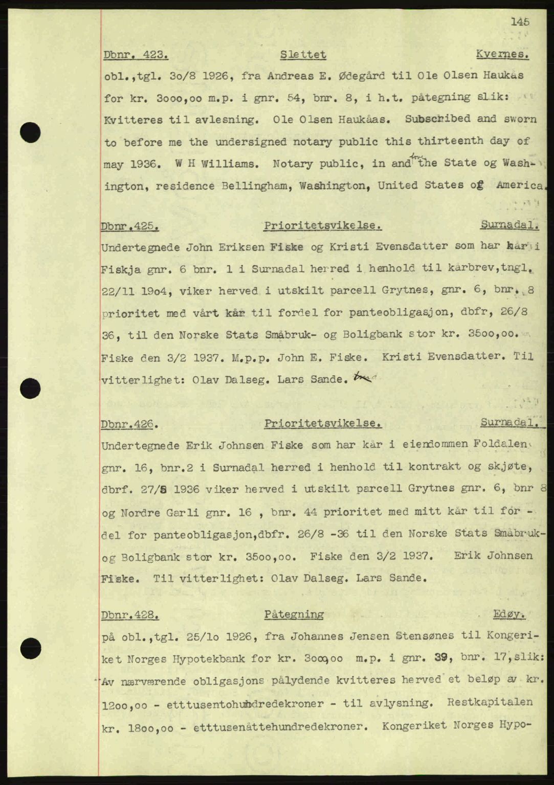 Nordmøre sorenskriveri, SAT/A-4132/1/2/2Ca: Pantebok nr. C80, 1936-1939, Dagboknr: 423/1937