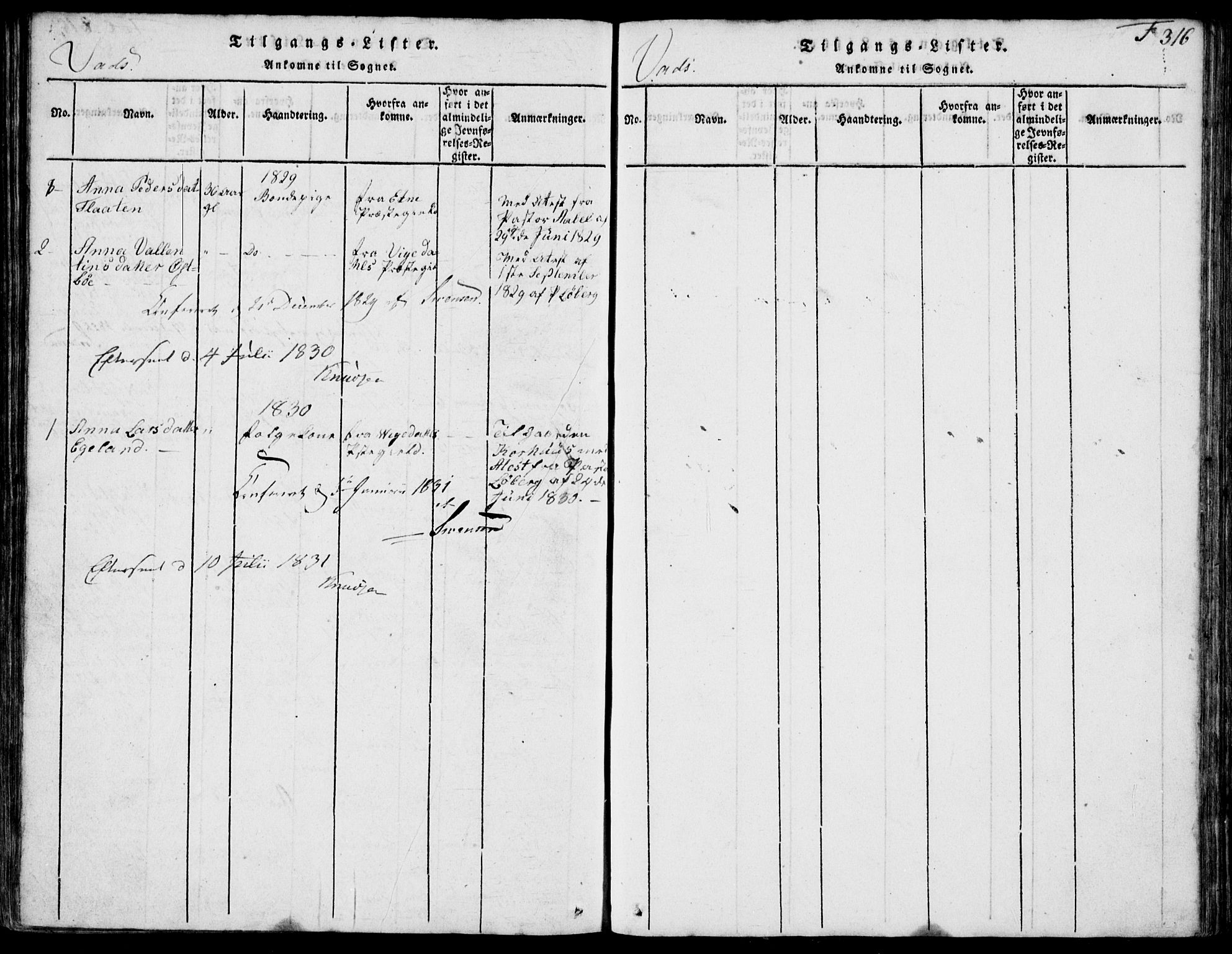 Skjold sokneprestkontor, SAST/A-101847/H/Ha/Hab/L0002: Klokkerbok nr. B 2 /2, 1815-1830, s. 316