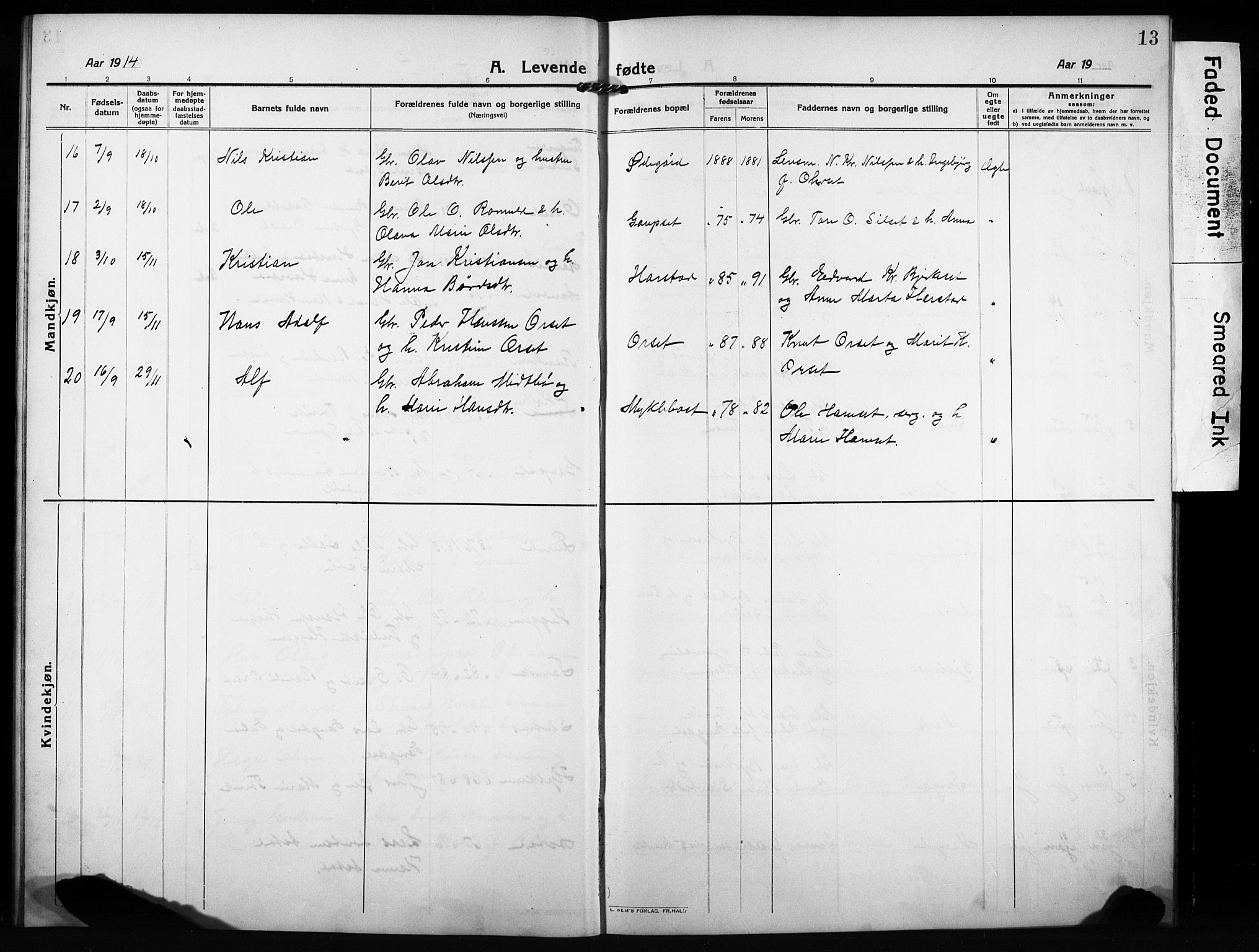 Ministerialprotokoller, klokkerbøker og fødselsregistre - Møre og Romsdal, SAT/A-1454/584/L0970: Klokkerbok nr. 584C03, 1912-1932, s. 13