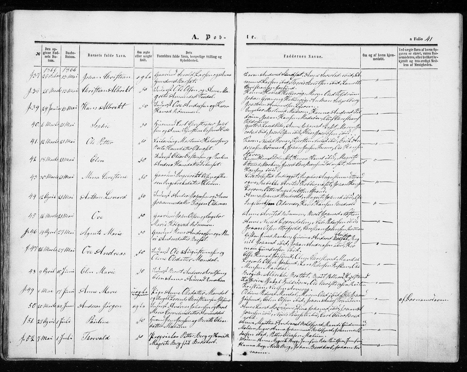 Ministerialprotokoller, klokkerbøker og fødselsregistre - Sør-Trøndelag, SAT/A-1456/655/L0678: Ministerialbok nr. 655A07, 1861-1873, s. 41