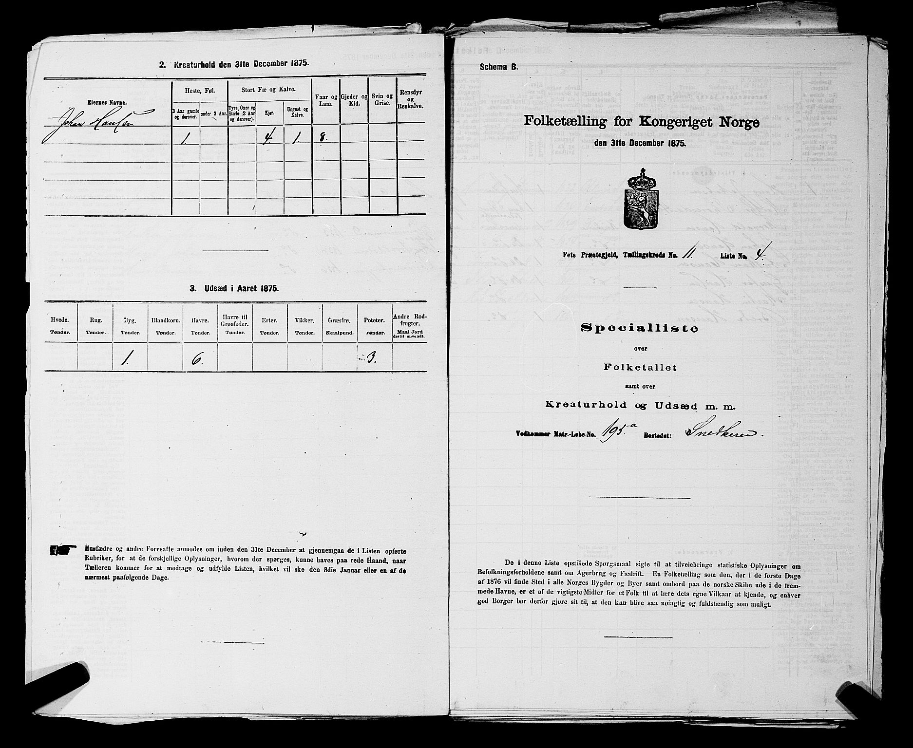 RA, Folketelling 1875 for 0227P Fet prestegjeld, 1875, s. 1449