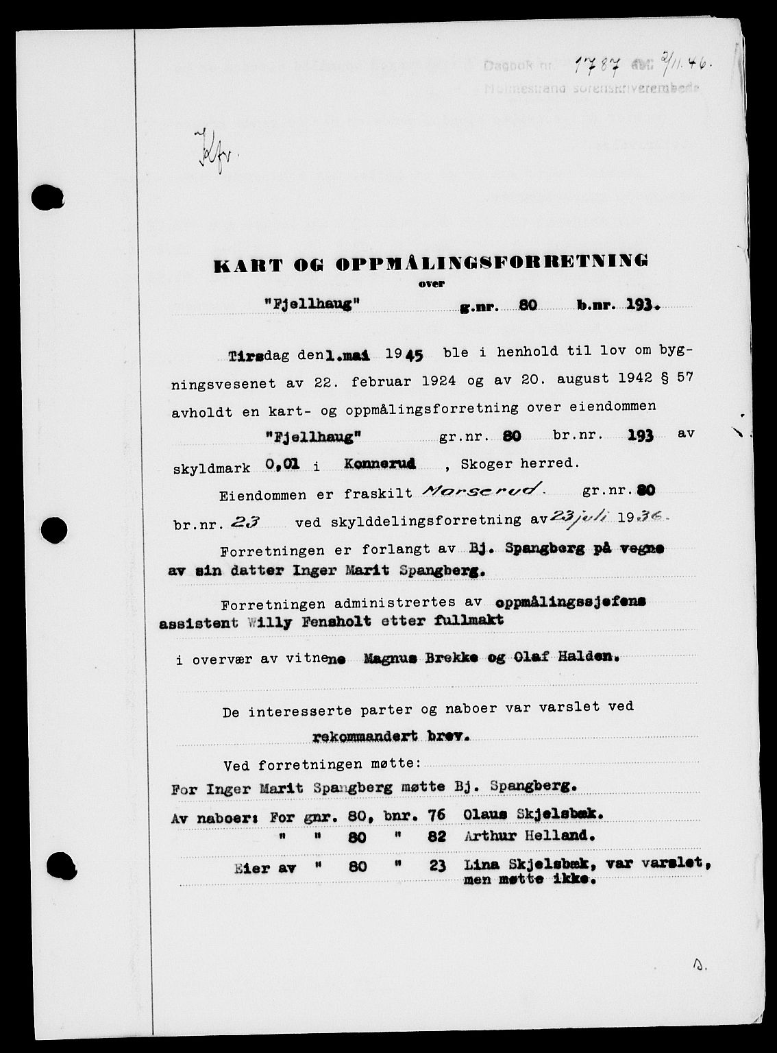 Holmestrand sorenskriveri, SAKO/A-67/G/Ga/Gaa/L0061: Pantebok nr. A-61, 1946-1947, Dagboknr: 1787/1946