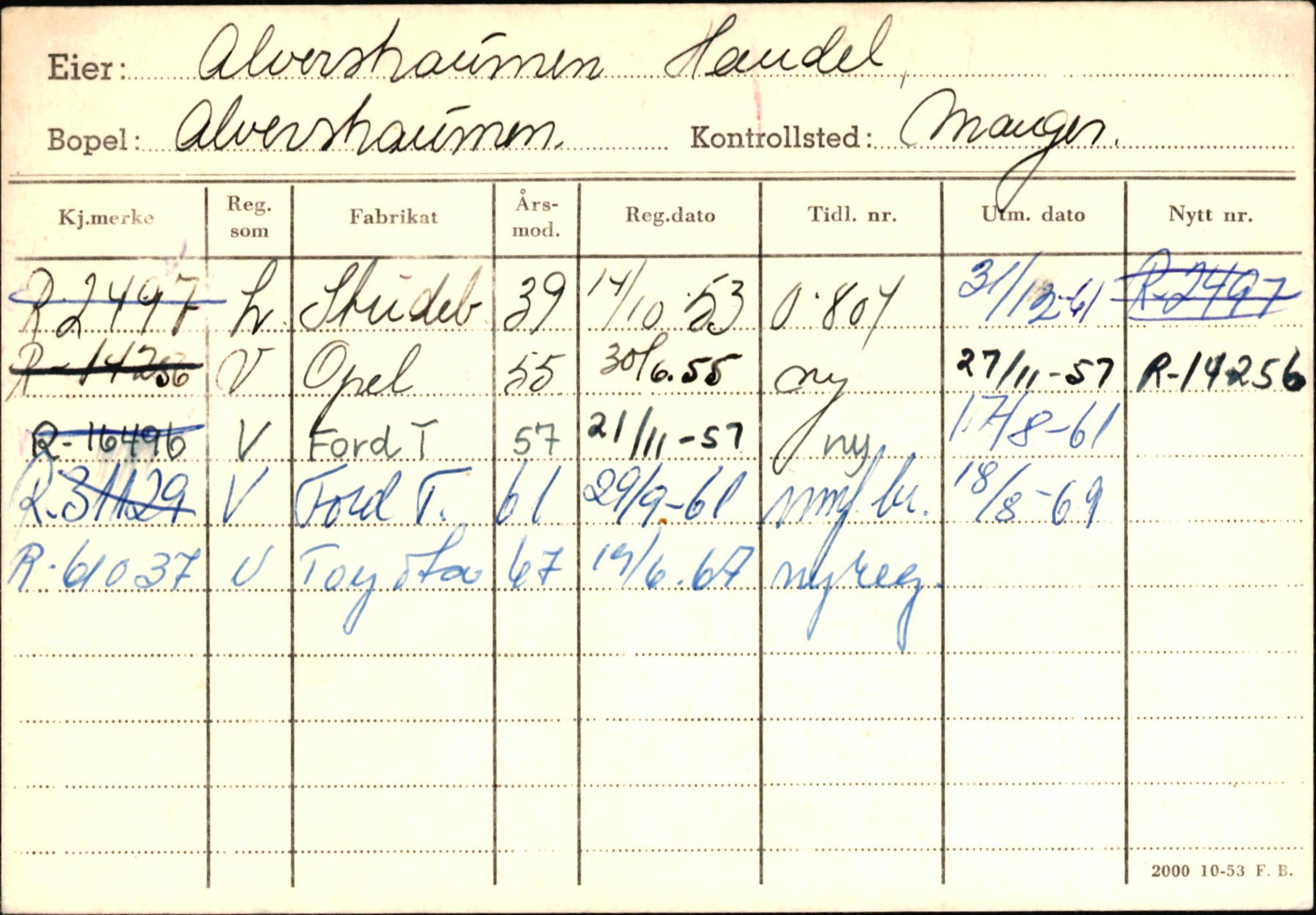 Statens vegvesen, Hordaland vegkontor, SAB/A-5201/2/Ha/L0001: R-eierkort A, 1920-1971, s. 664