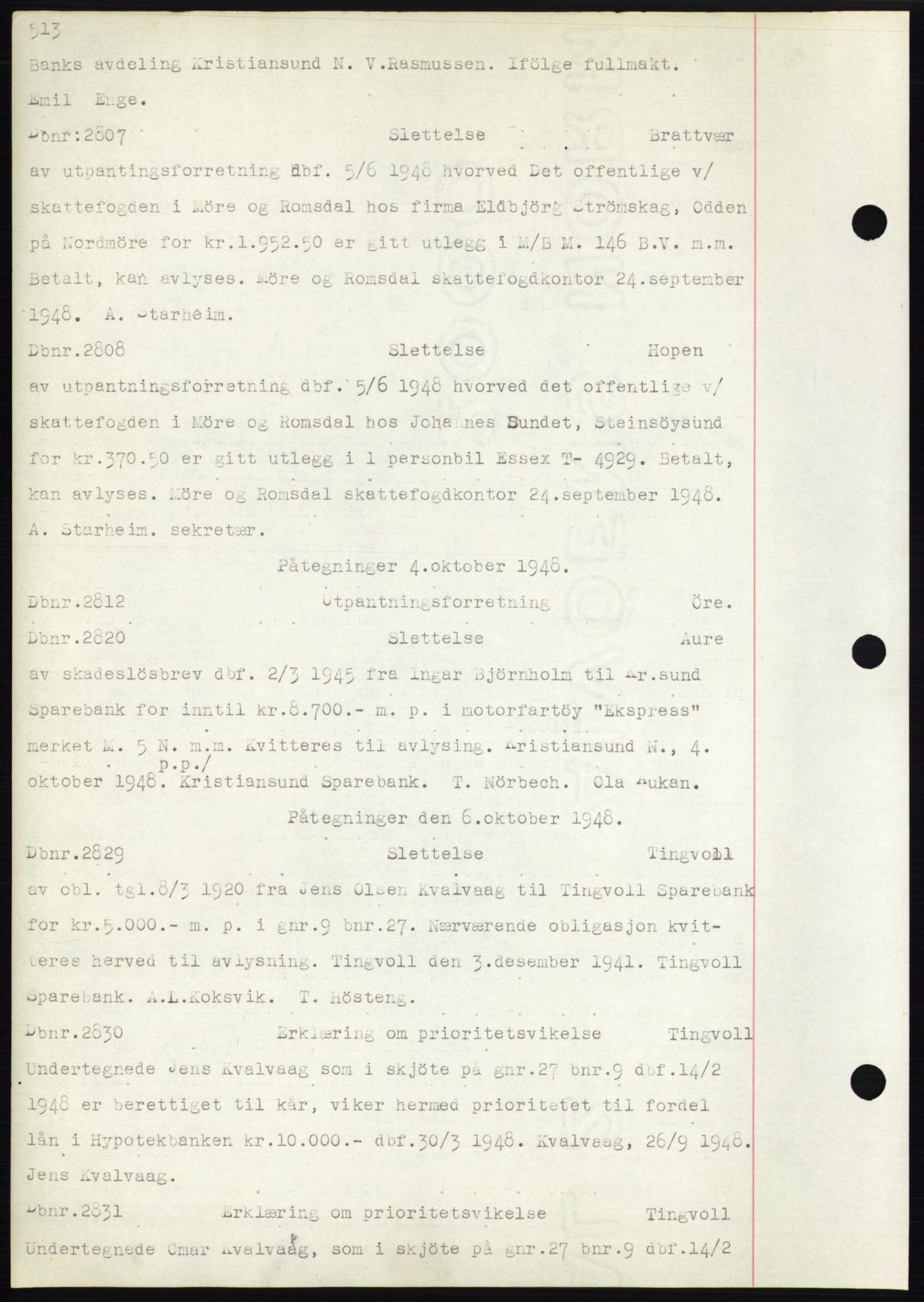Nordmøre sorenskriveri, SAT/A-4132/1/2/2Ca: Pantebok nr. C82b, 1946-1951, Dagboknr: 2807/1948