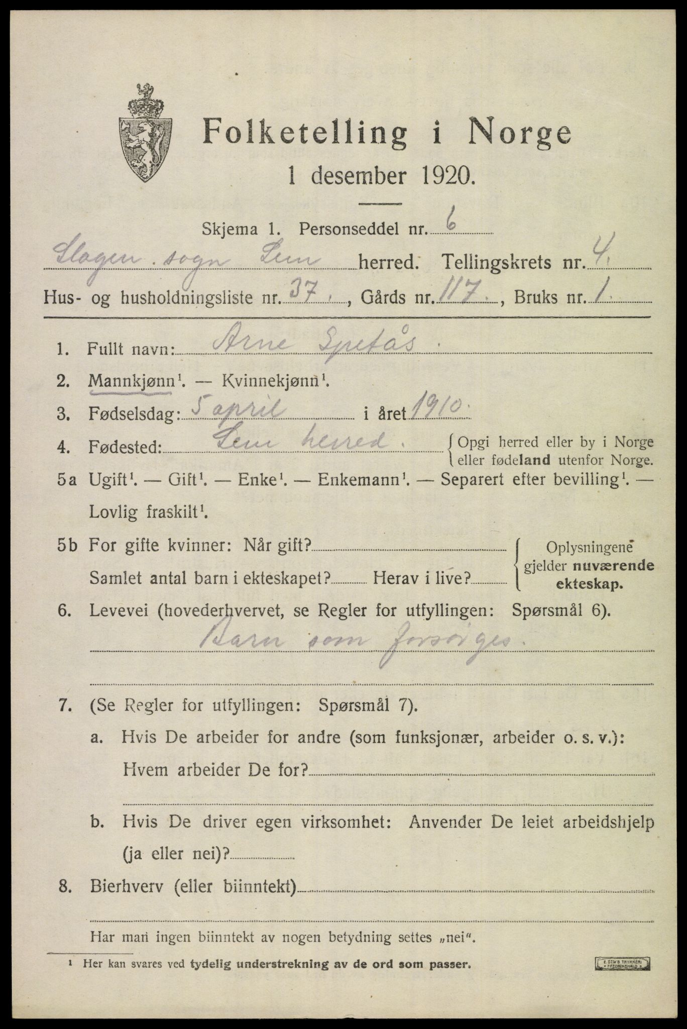 SAKO, Folketelling 1920 for 0721 Sem herred, 1920, s. 7481