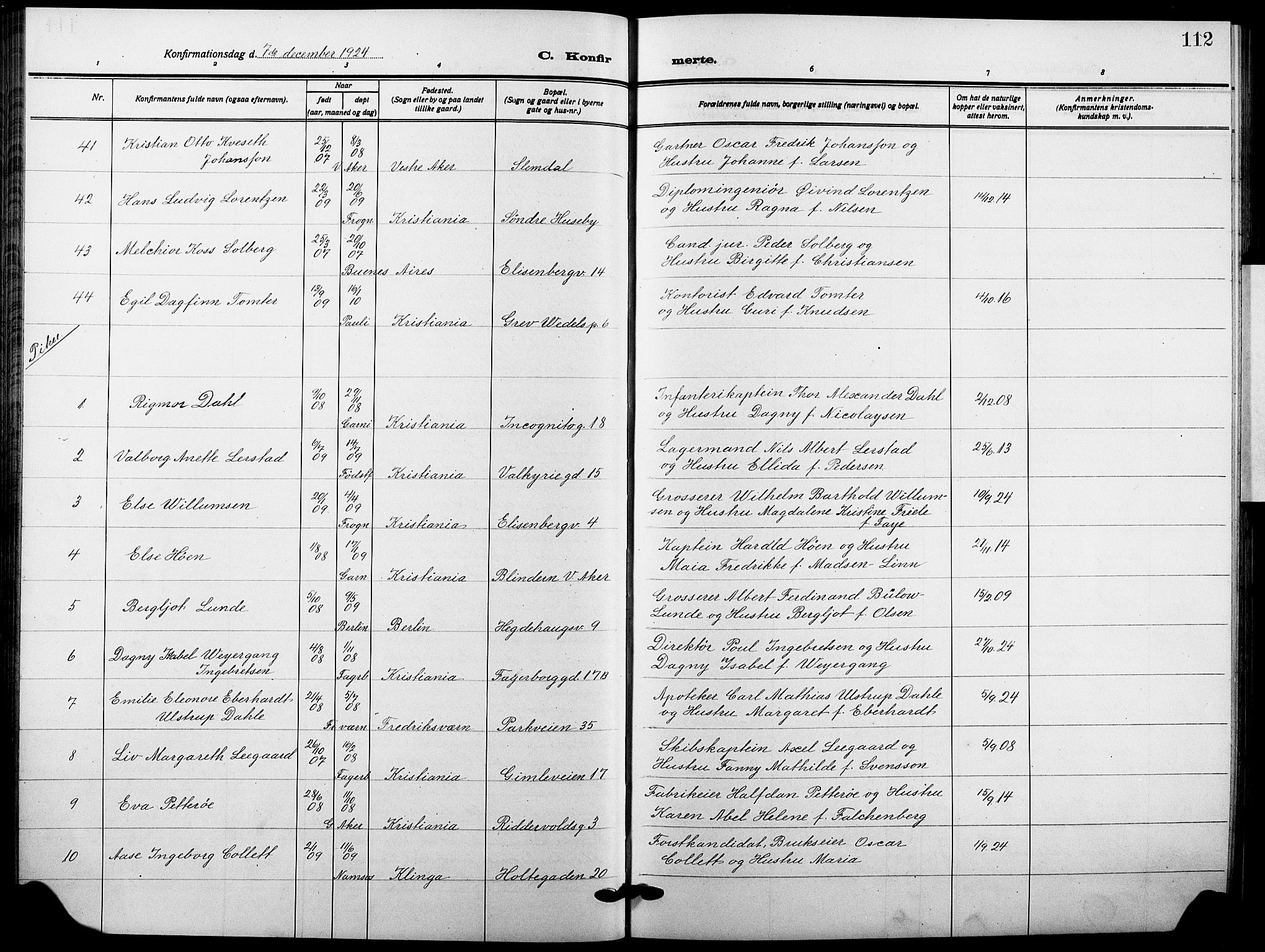 Garnisonsmenigheten Kirkebøker, AV/SAO-A-10846/F/Fa/L0016: Ministerialbok nr. 16, 1922-1930, s. 112