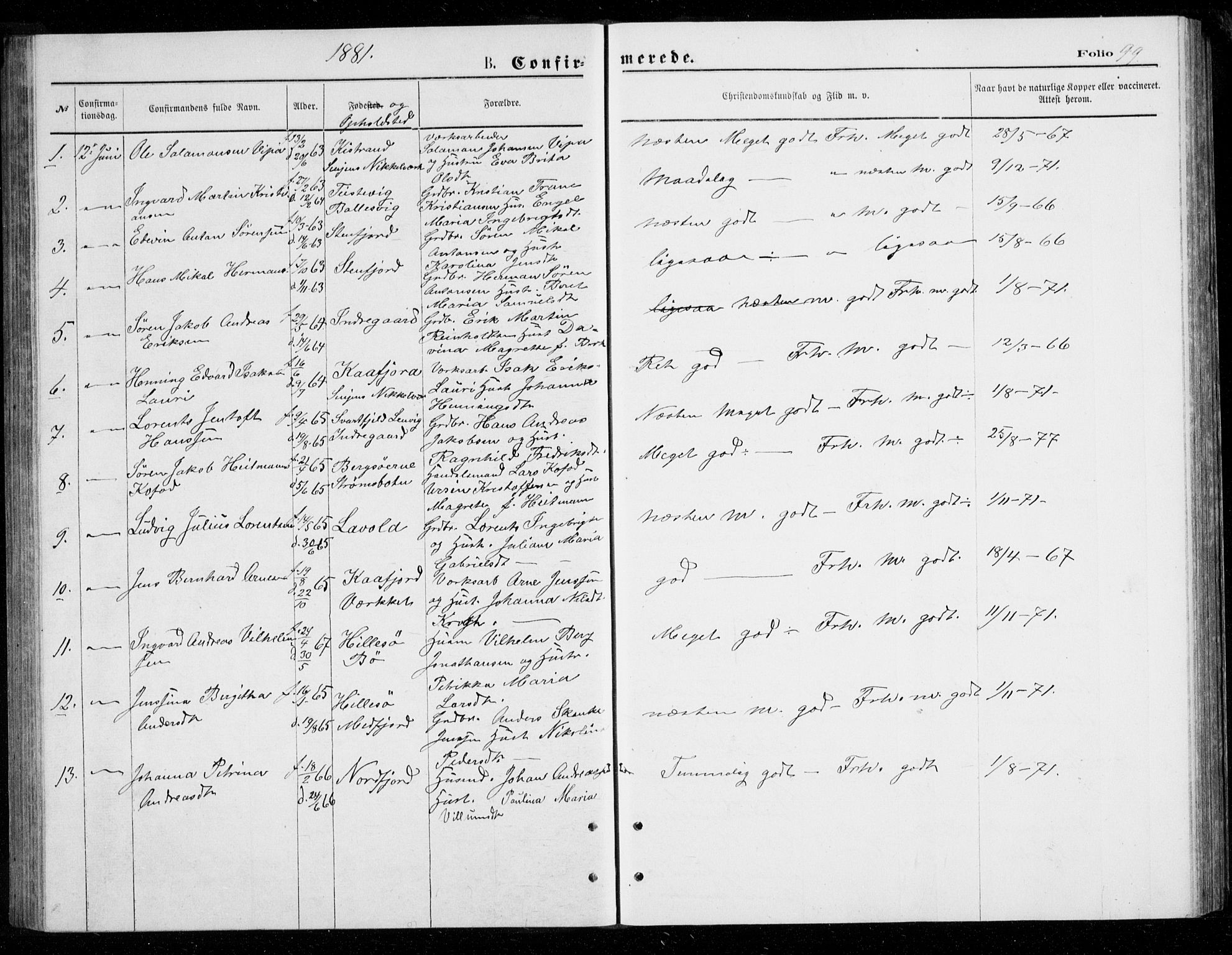 Berg sokneprestkontor, AV/SATØ-S-1318/G/Ga/Gab/L0003klokker: Klokkerbok nr. 3, 1874-1886, s. 99