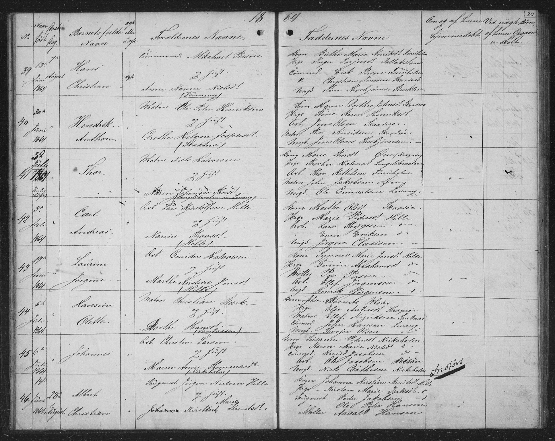 Skåtøy kirkebøker, AV/SAKO-A-304/G/Ga/L0001: Klokkerbok nr. I 1, 1862-1872, s. 20
