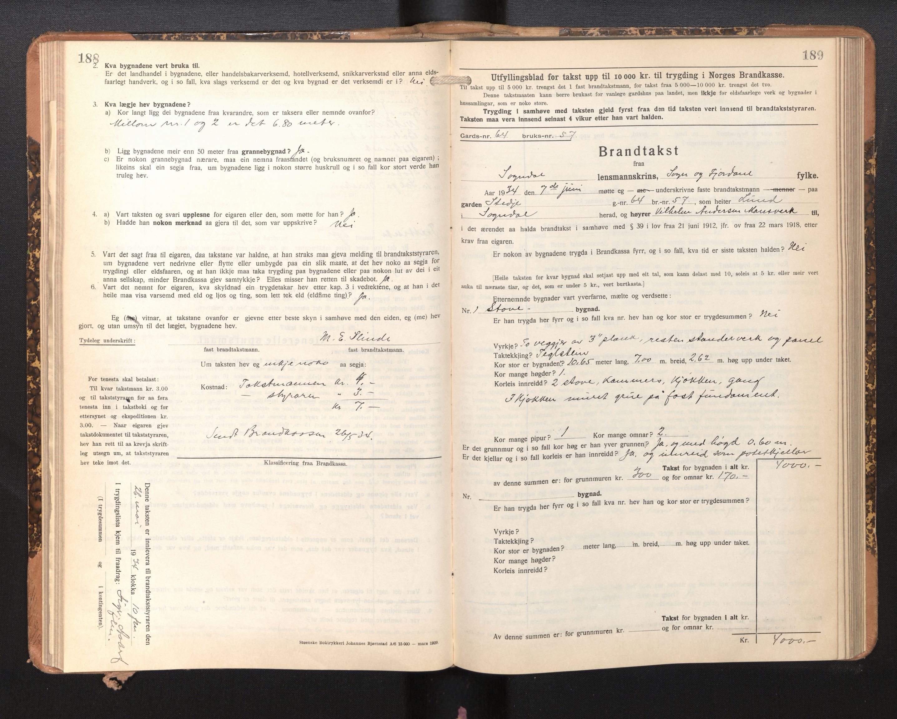 Lensmannen i Sogndal, AV/SAB-A-29901/0012/L0013: Branntakstprotokoll, skjematakst, 1931-1938, s. 188-189