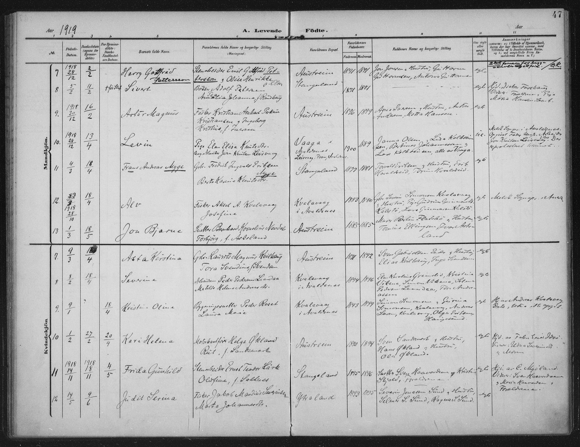 Kopervik sokneprestkontor, AV/SAST-A-101850/H/Ha/Haa/L0003: Ministerialbok nr. A 3, 1906-1924, s. 47