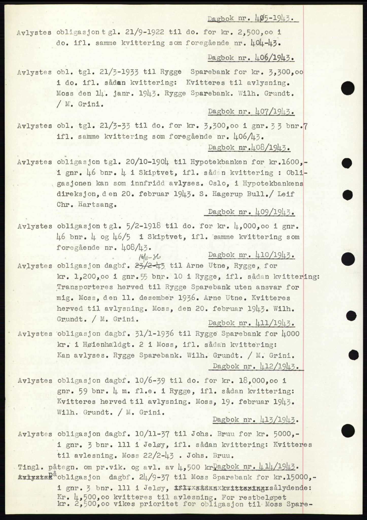 Moss sorenskriveri, SAO/A-10168: Pantebok nr. C10, 1938-1950, Dagboknr: 405/1943