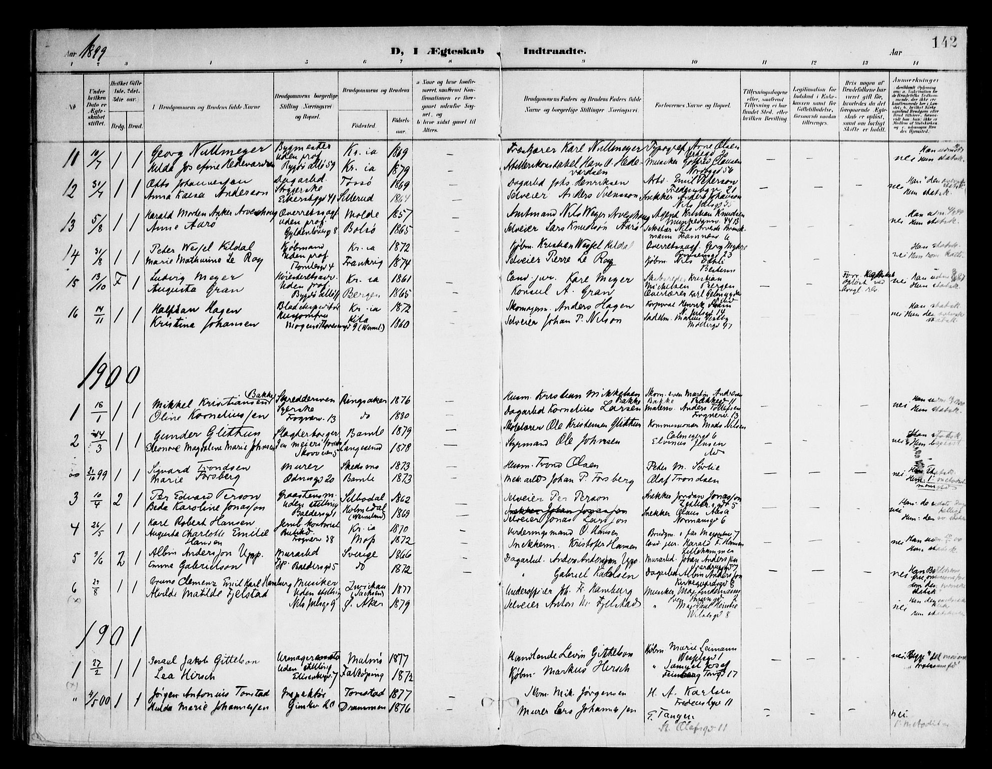 Frogner prestekontor Kirkebøker, AV/SAO-A-10886/F/Fa/L0003: Ministerialbok nr. 3, 1898-1917, s. 142