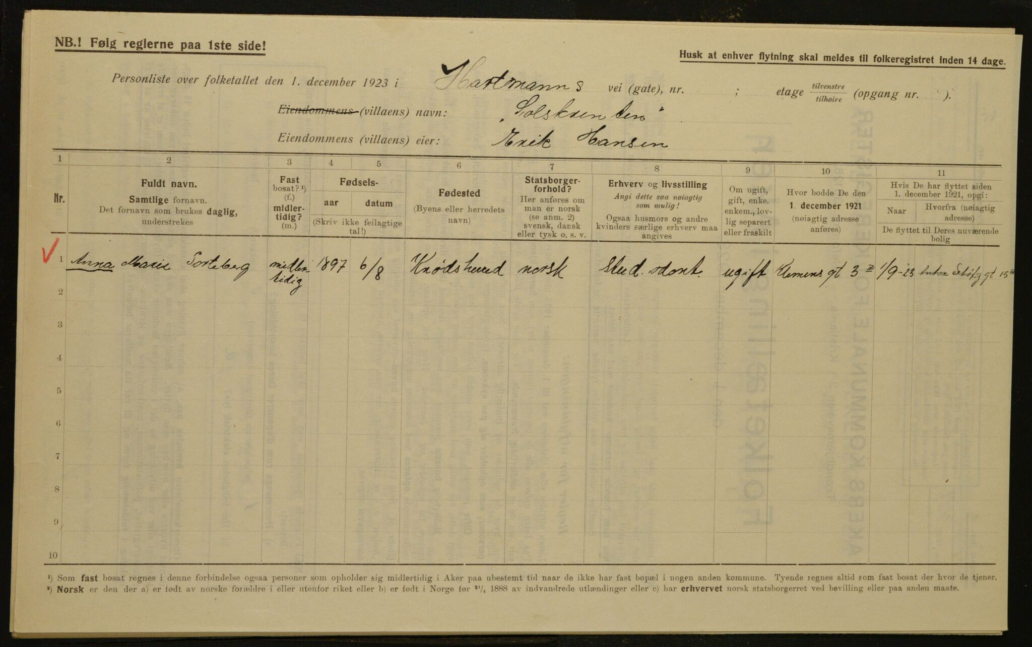 , Kommunal folketelling 1.12.1923 for Aker, 1923, s. 2274