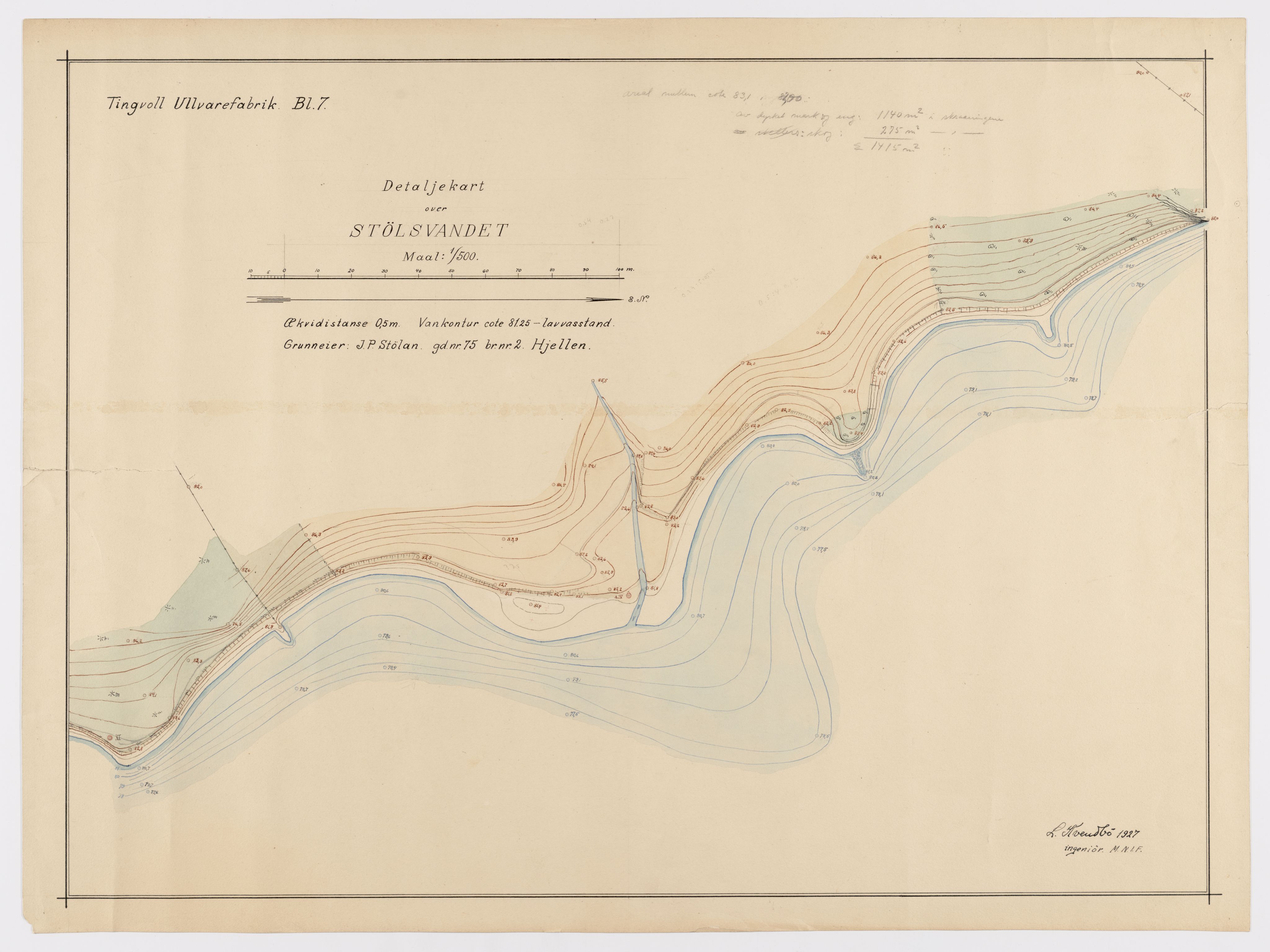 Tingvoll Ullvarefabrikk, IKAM/P-00482/T/Ta/L0016: Detaljkart over Stølsvandet, 1927