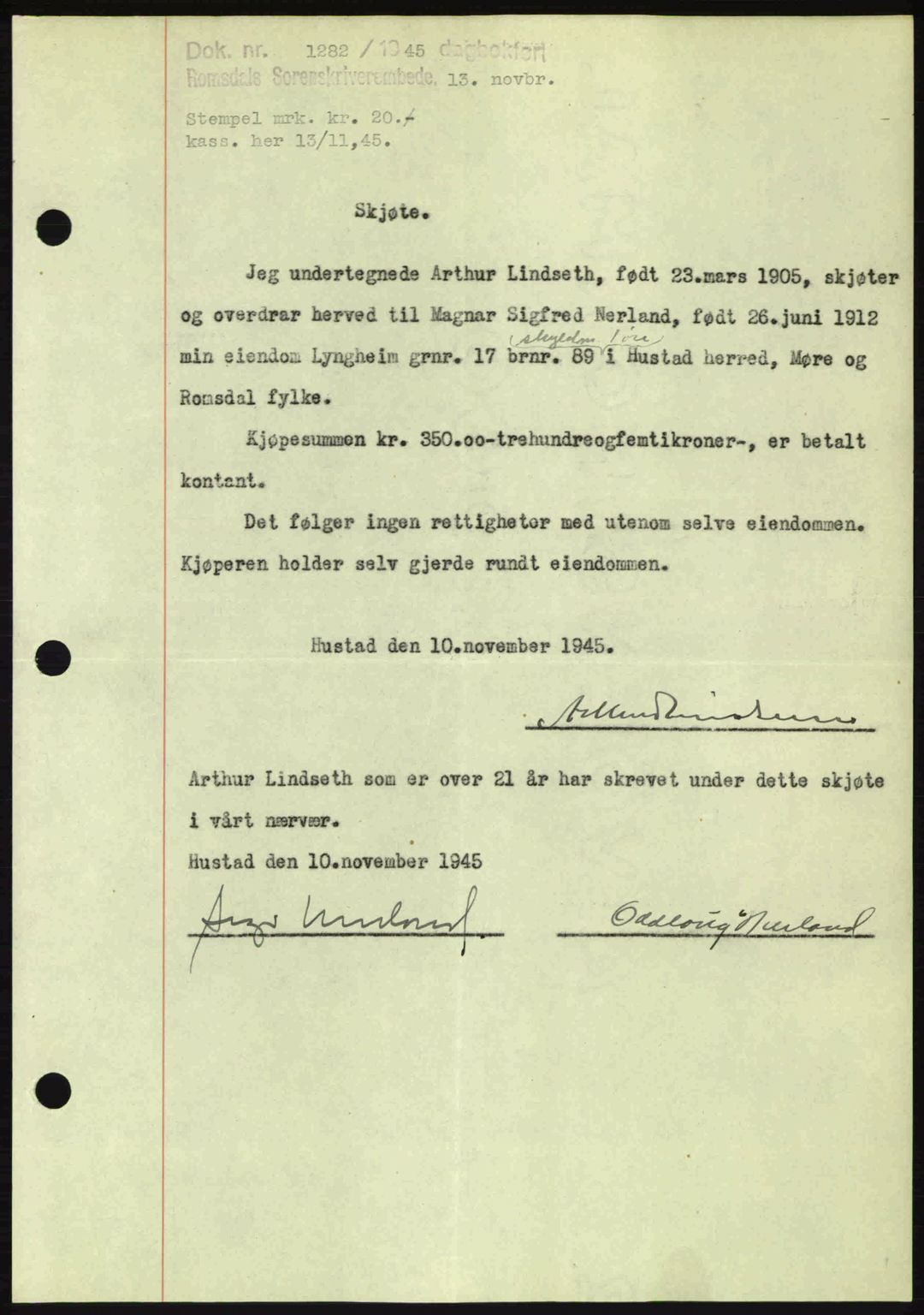 Romsdal sorenskriveri, SAT/A-4149/1/2/2C: Pantebok nr. A18, 1945-1945, Dagboknr: 1282/1945
