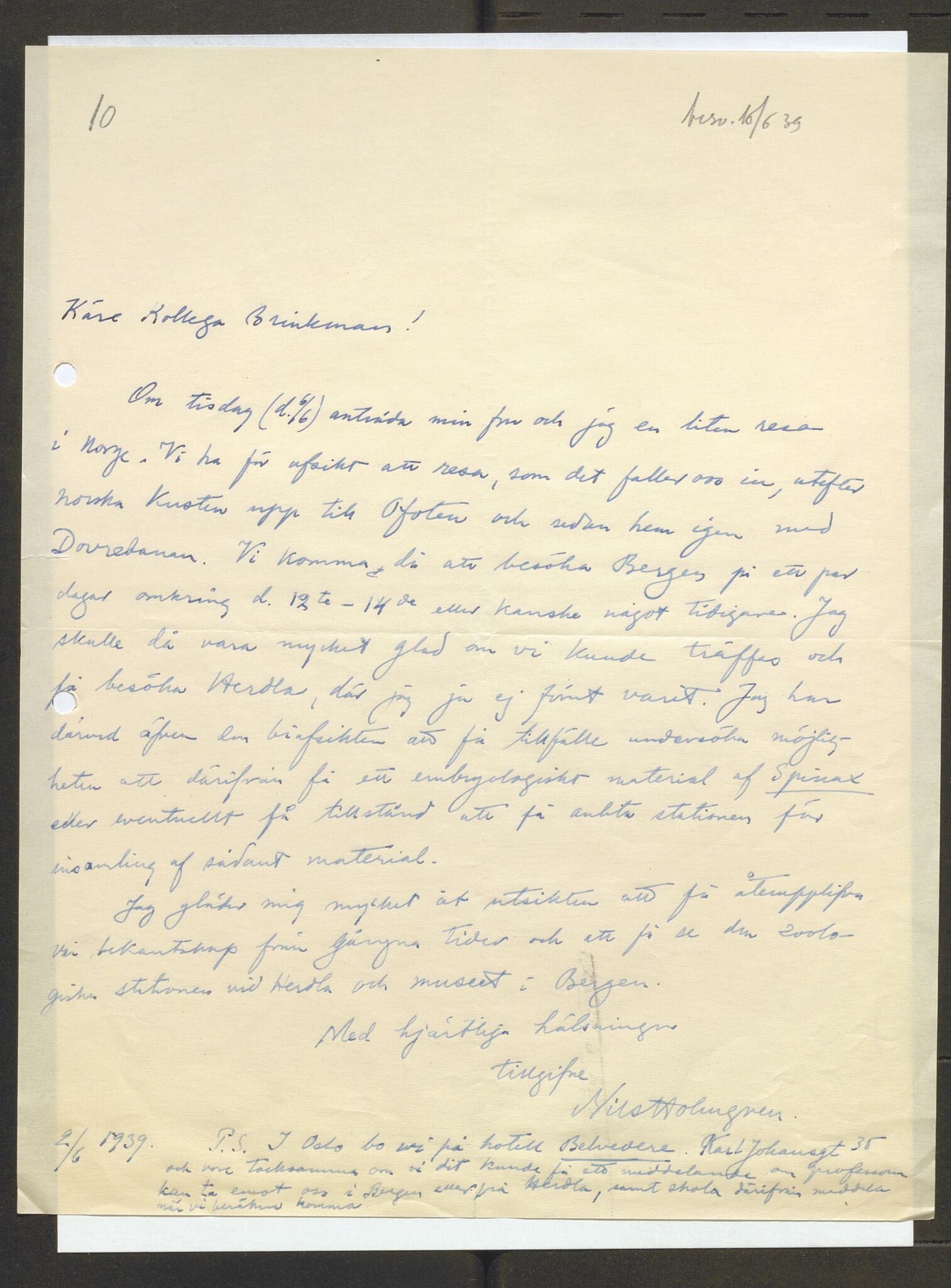 Bergens Museum, AV/SAB-A-17301/13/D/L0002: Korrespondanse , 1928-1940, s. 538