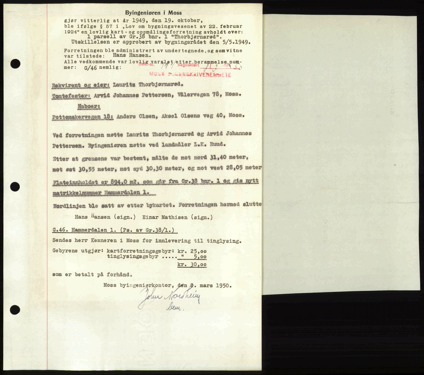 Moss sorenskriveri, SAO/A-10168: Pantebok nr. A25, 1950-1950, Dagboknr: 774/1950