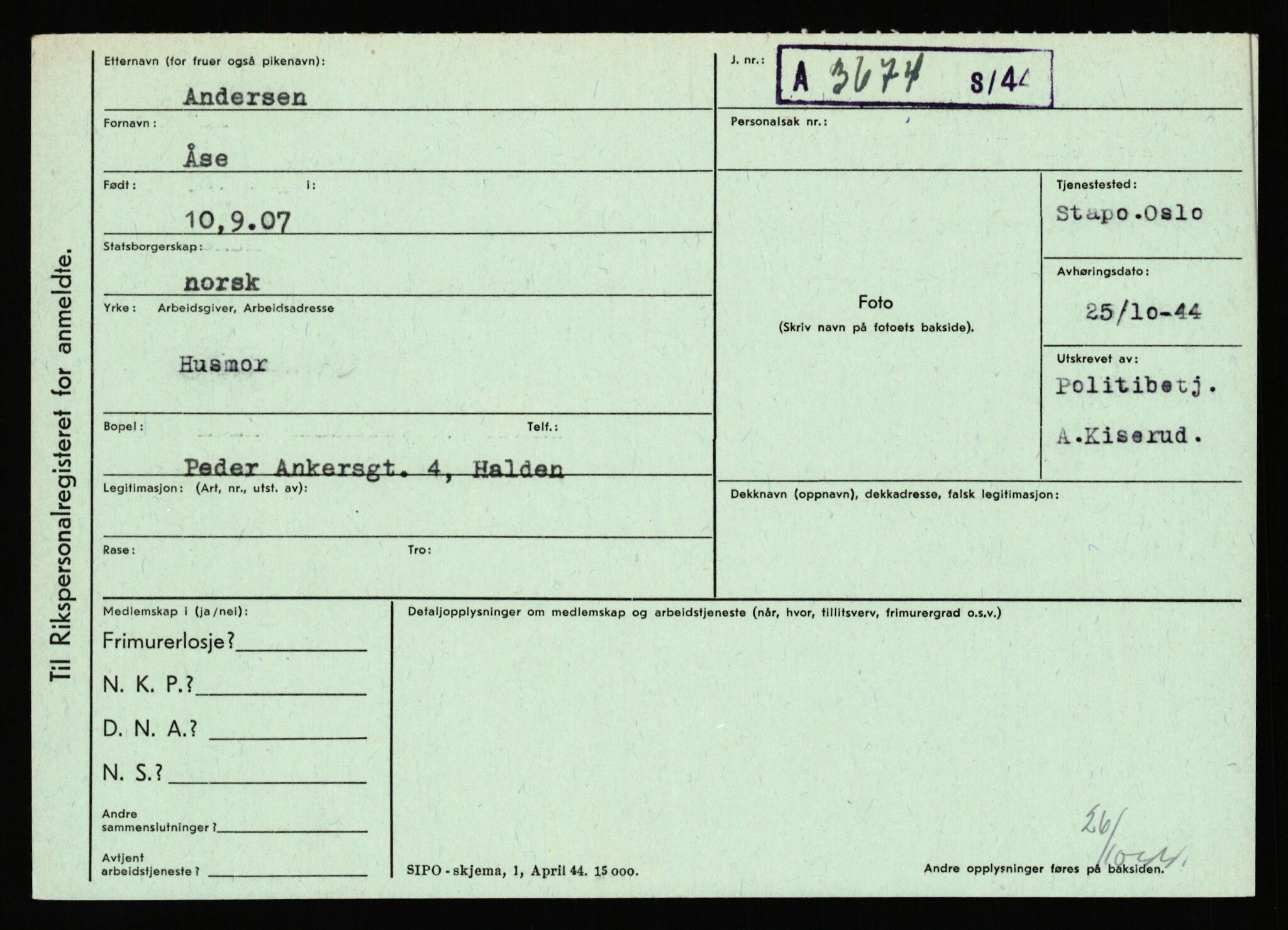 Statspolitiet - Hovedkontoret / Osloavdelingen, AV/RA-S-1329/C/Ca/L0001: Aabakken - Armann, 1943-1945, s. 3601