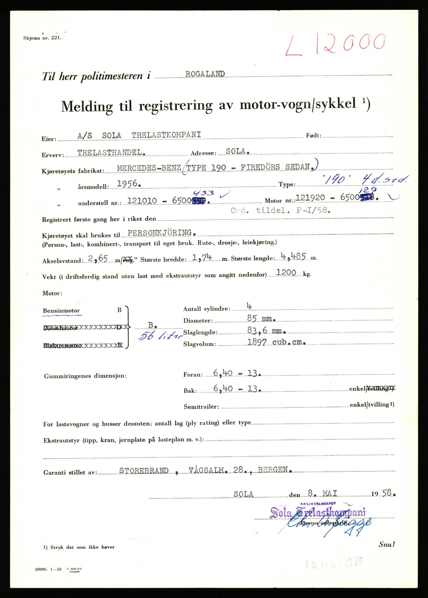 Stavanger trafikkstasjon, AV/SAST-A-101942/0/F/L0022: L-12000 - L-12499, 1930-1971, s. 1