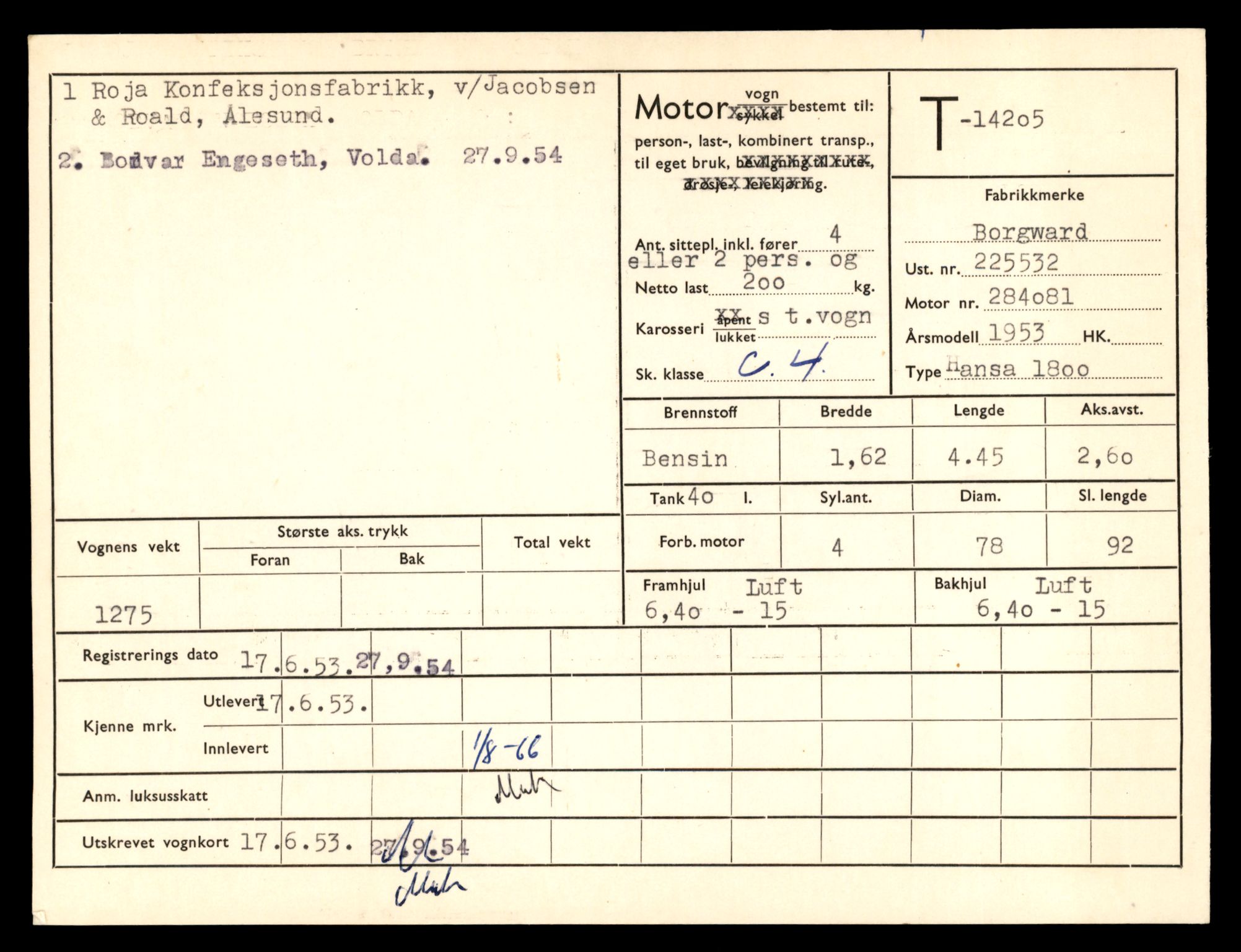 Møre og Romsdal vegkontor - Ålesund trafikkstasjon, AV/SAT-A-4099/F/Fe/L0044: Registreringskort for kjøretøy T 14205 - T 14319, 1927-1998, s. 7