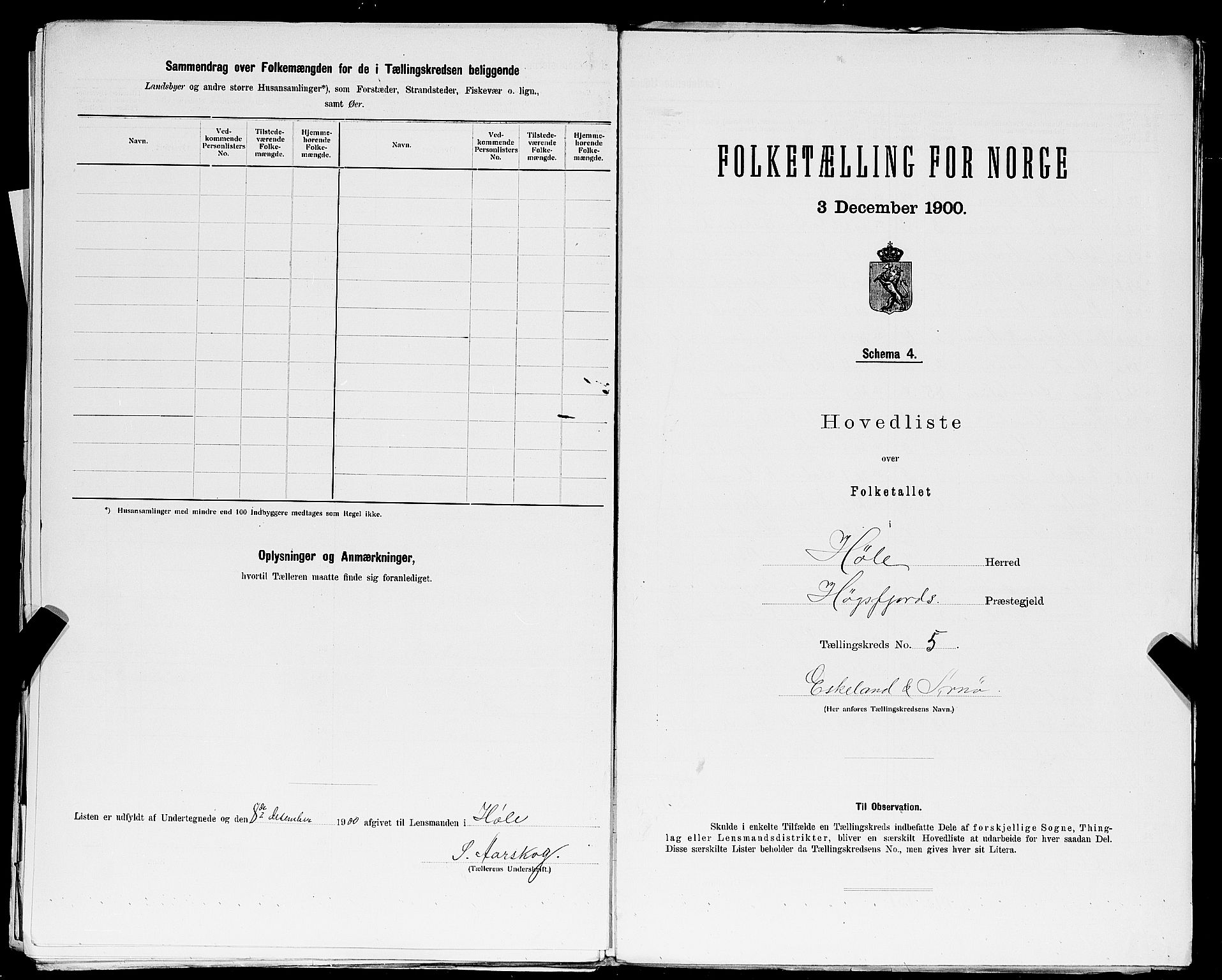 SAST, Folketelling 1900 for 1128 Høle herred, 1900, s. 19