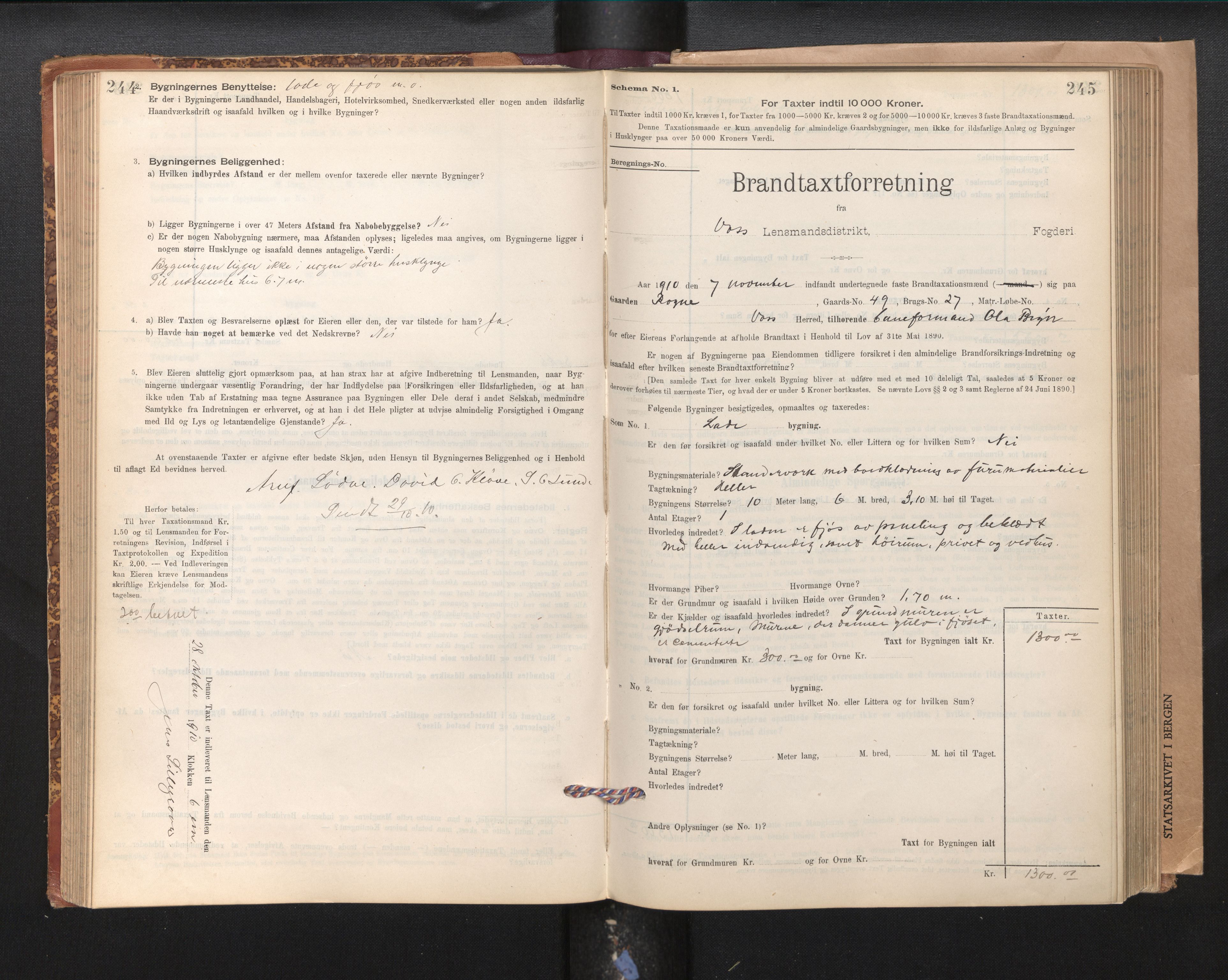 Lensmannen i Voss, SAB/A-35801/0012/L0008: Branntakstprotokoll, skjematakst, 1895-1945, s. 244-245