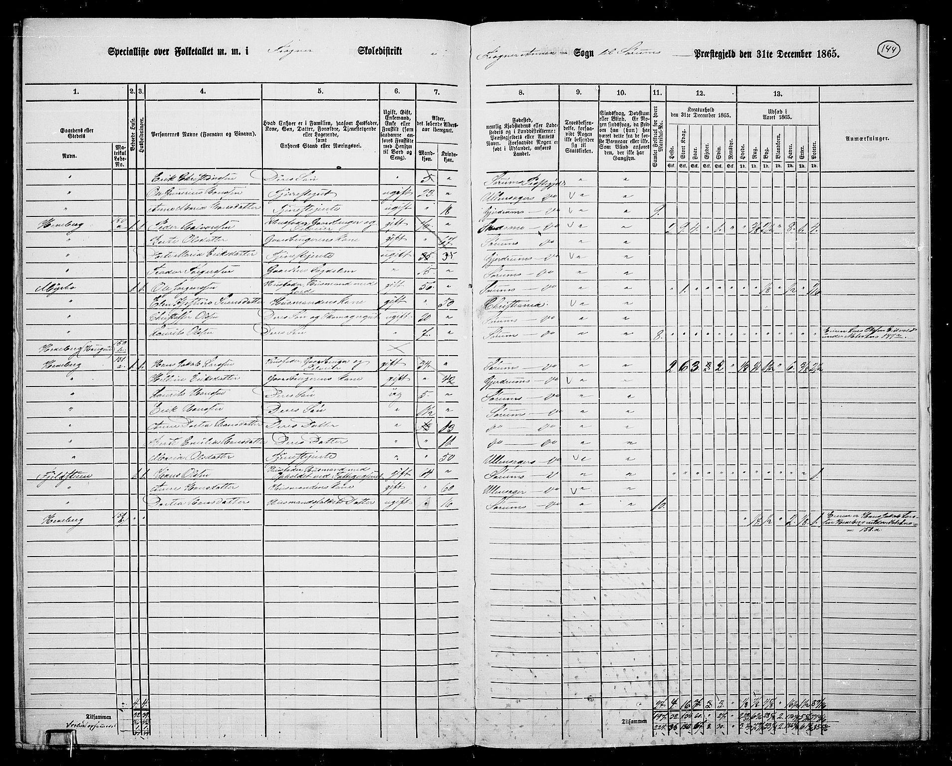 RA, Folketelling 1865 for 0226P Sørum prestegjeld, 1865, s. 129