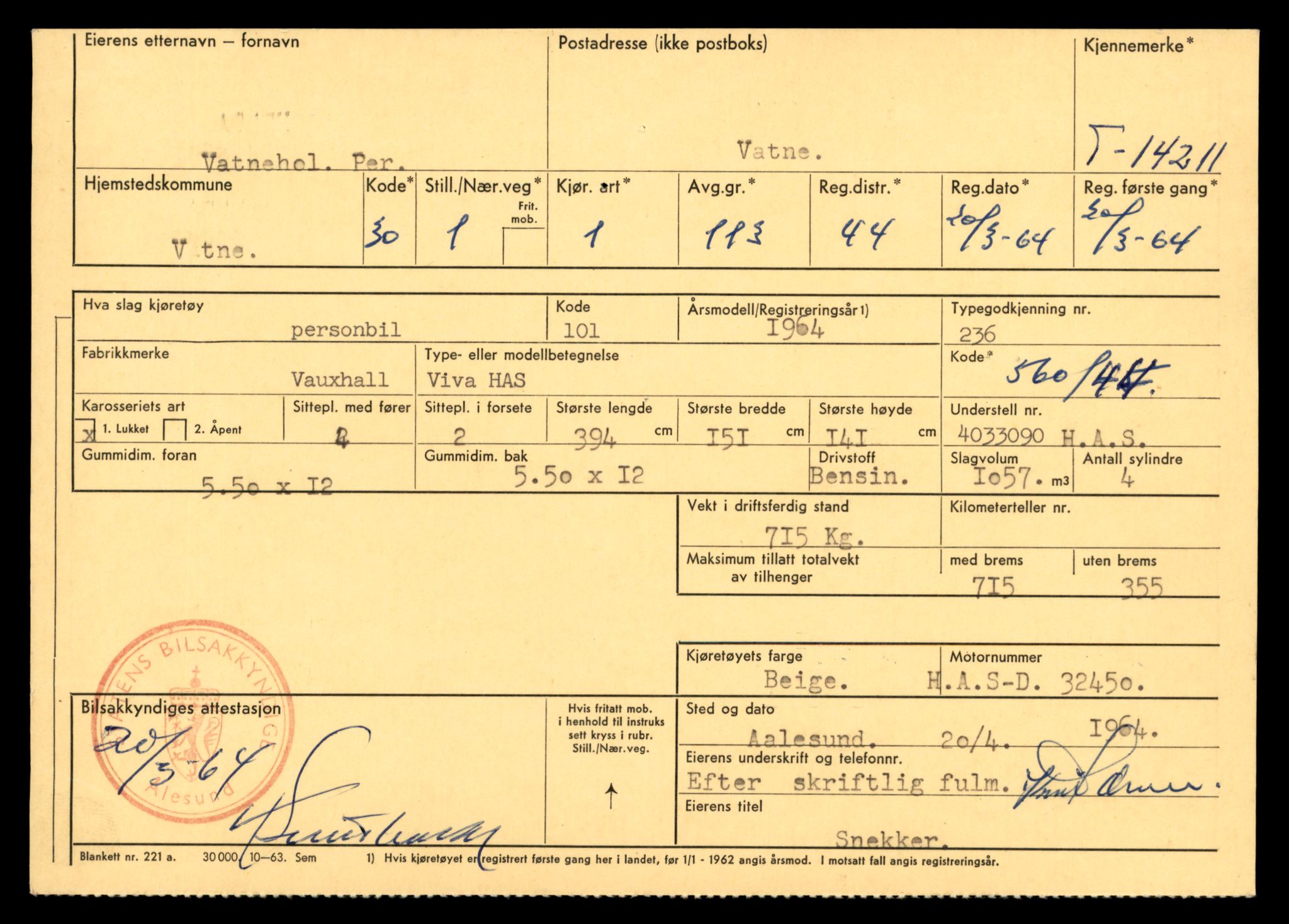 Møre og Romsdal vegkontor - Ålesund trafikkstasjon, AV/SAT-A-4099/F/Fe/L0044: Registreringskort for kjøretøy T 14205 - T 14319, 1927-1998, s. 261