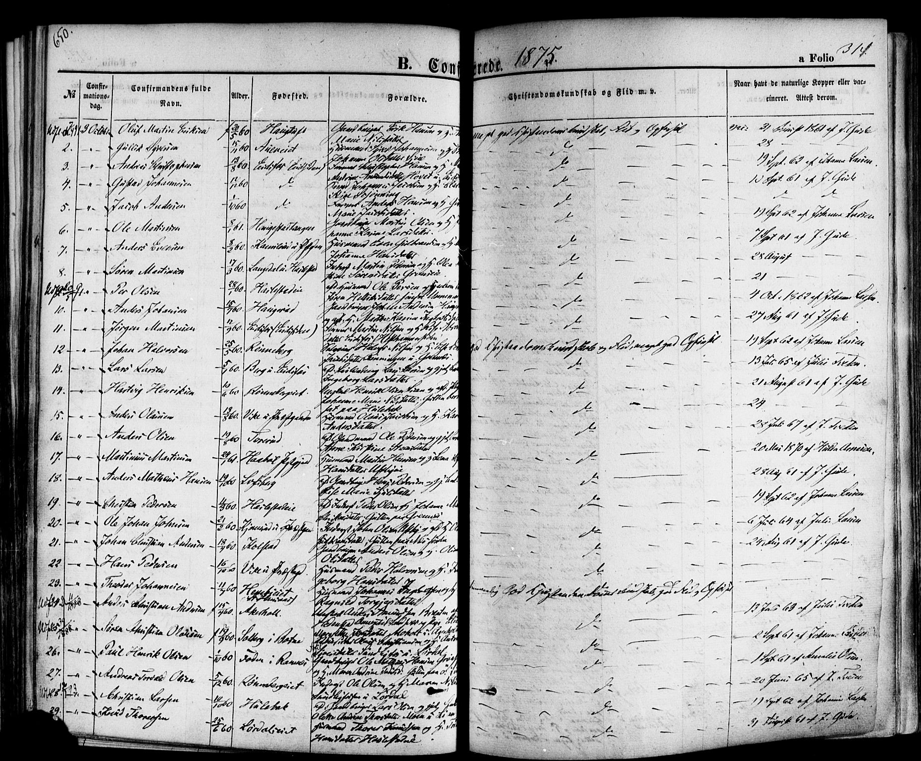 Hof kirkebøker, AV/SAKO-A-64/F/Fa/L0006: Ministerialbok nr. I 6, 1851-1877, s. 314