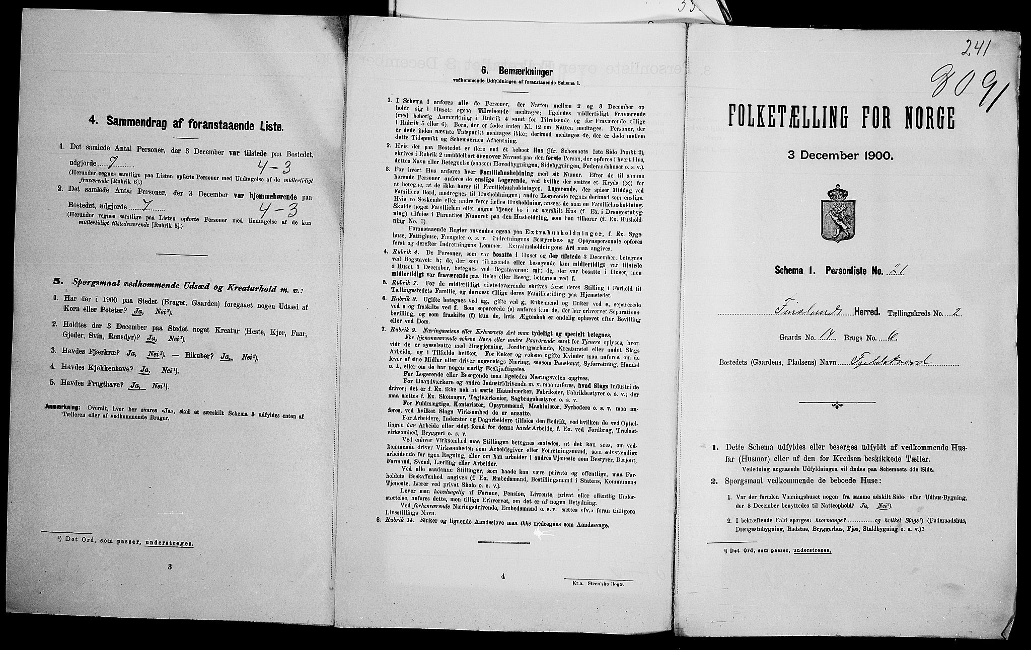 SAK, Folketelling 1900 for 1023 Finsland herred, 1900, s. 47