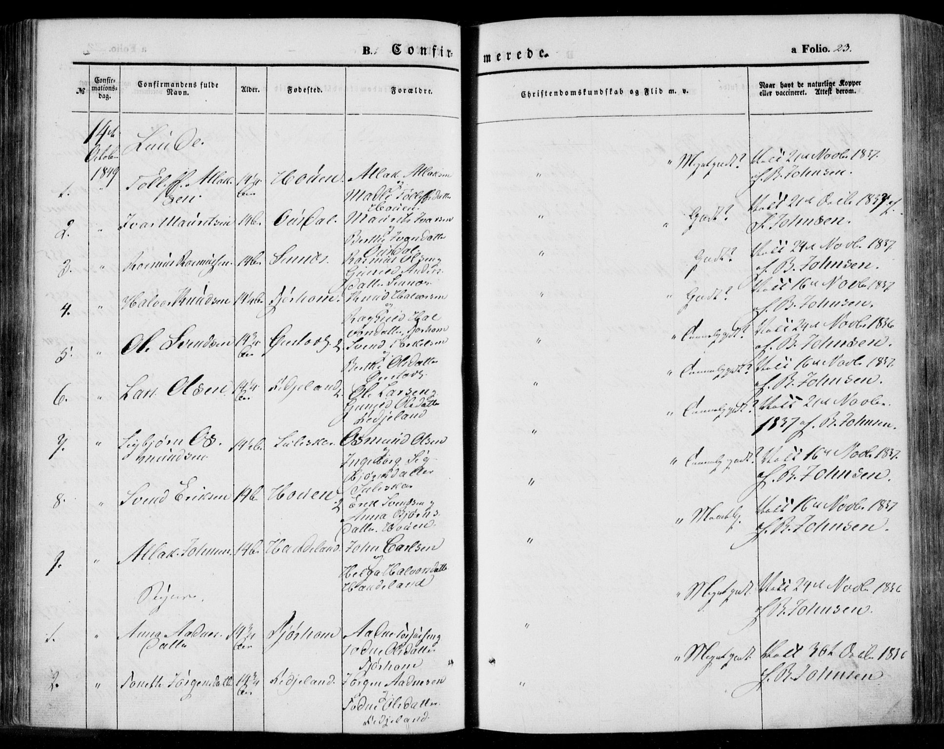 Bakke sokneprestkontor, AV/SAK-1111-0002/F/Fa/Faa/L0005: Ministerialbok nr. A 5, 1847-1855, s. 23