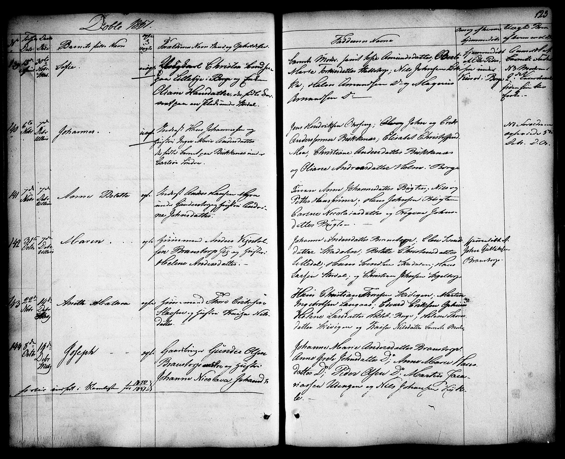 Skjeberg prestekontor Kirkebøker, SAO/A-10923/F/Fa/L0006: Ministerialbok nr. I 6, 1846-1858, s. 123